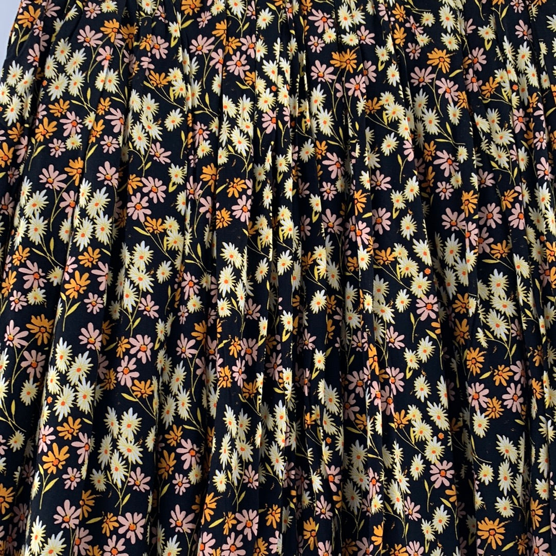 Urban Outfitters Black With Yellow Pink and Orange Flowers , Small Buttons Details on Front of Mini Skirt ( Size XS)