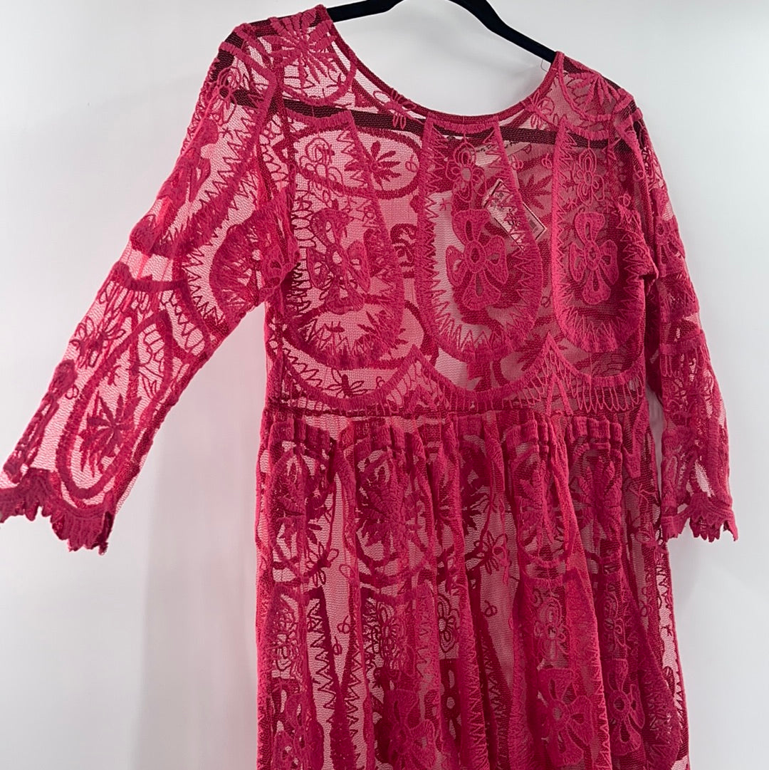 Free People -Jens Pirate Booty Red Textured Mini Dress (Small)