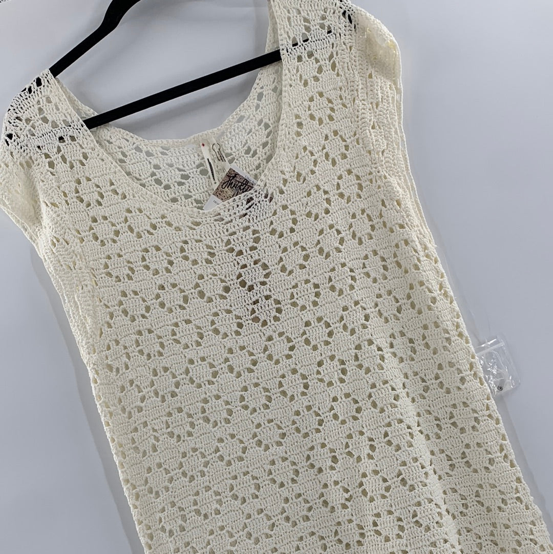 Anthropologie - Knit / Crochet Cream Sleeveless Midi Dress (XL)