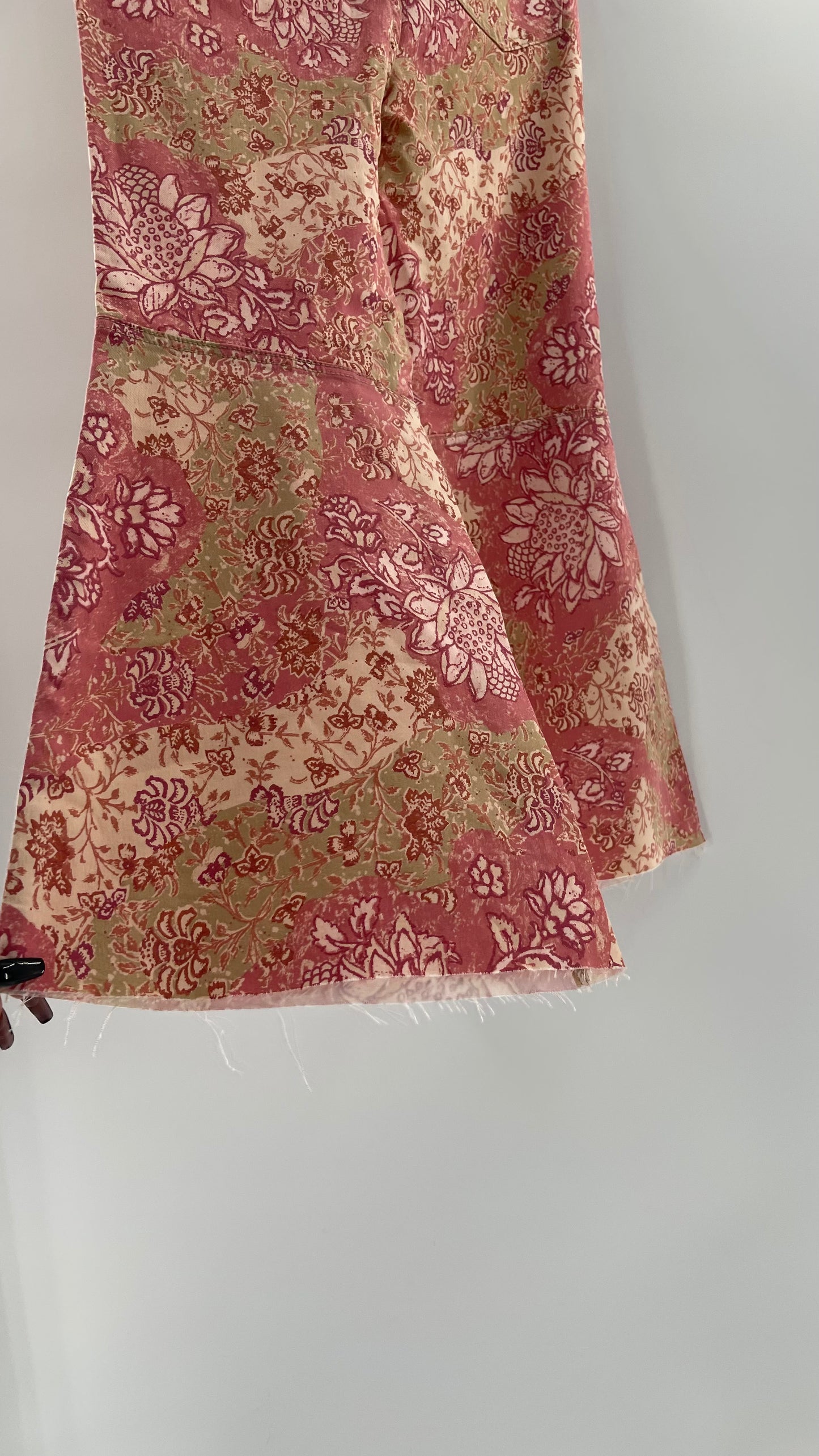 Free People Youthquake Pink Floral Flare Bell Bottoms (30)