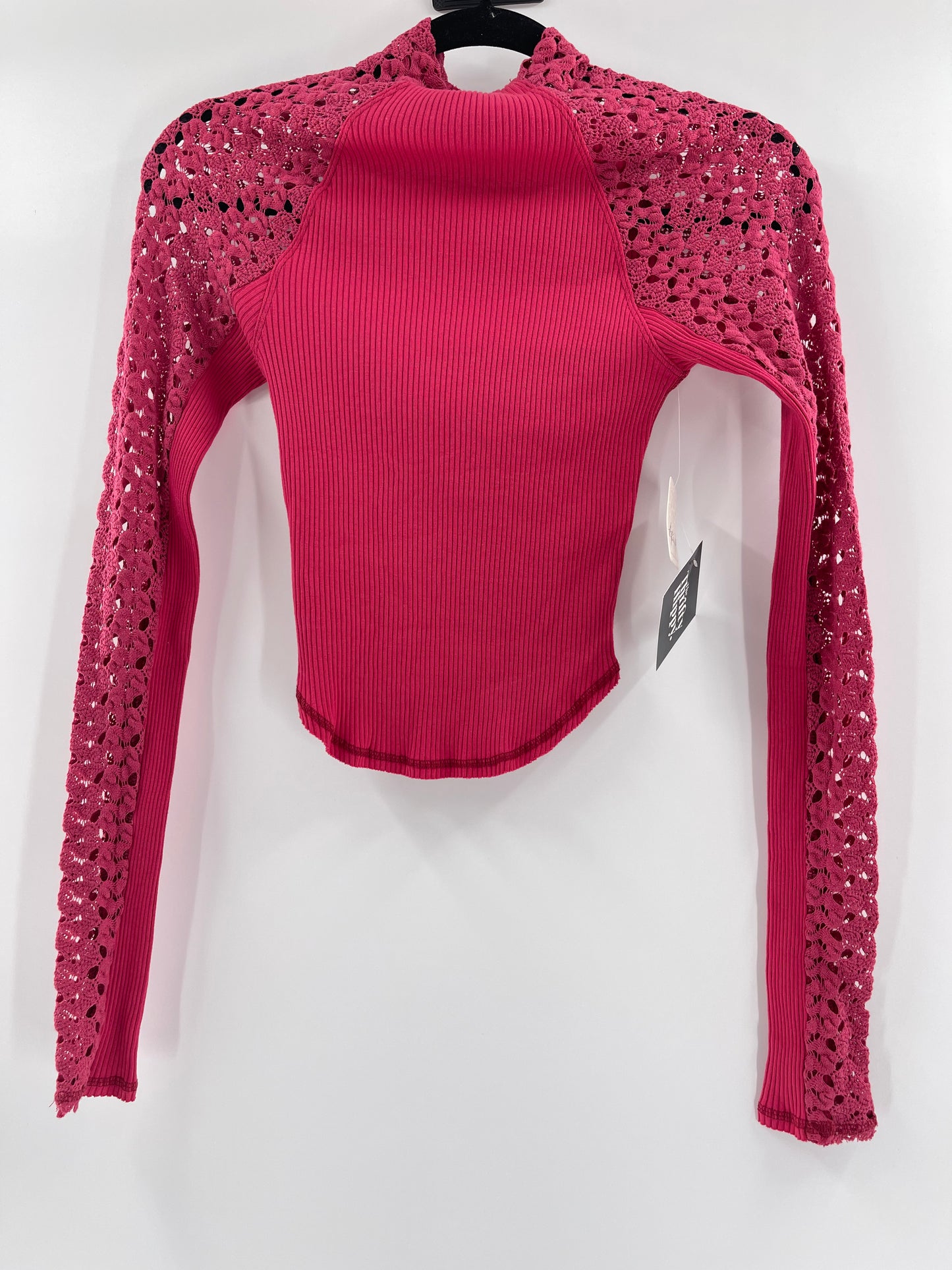 Free People Red Ribbed Knit + Lace Mock Neck (XS)