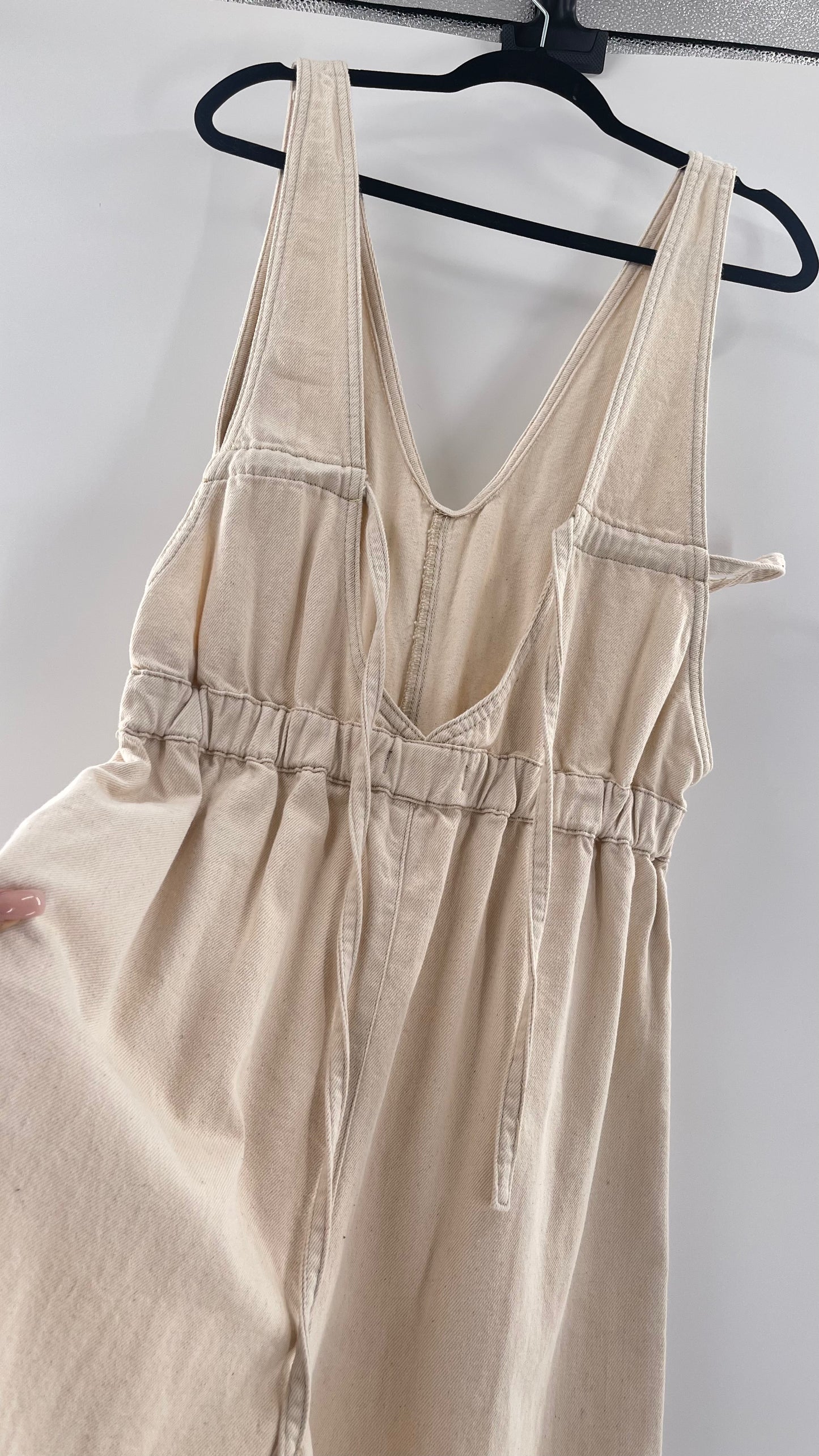 Free People Alora Wide Leg Denim Jumpsuit (XL)