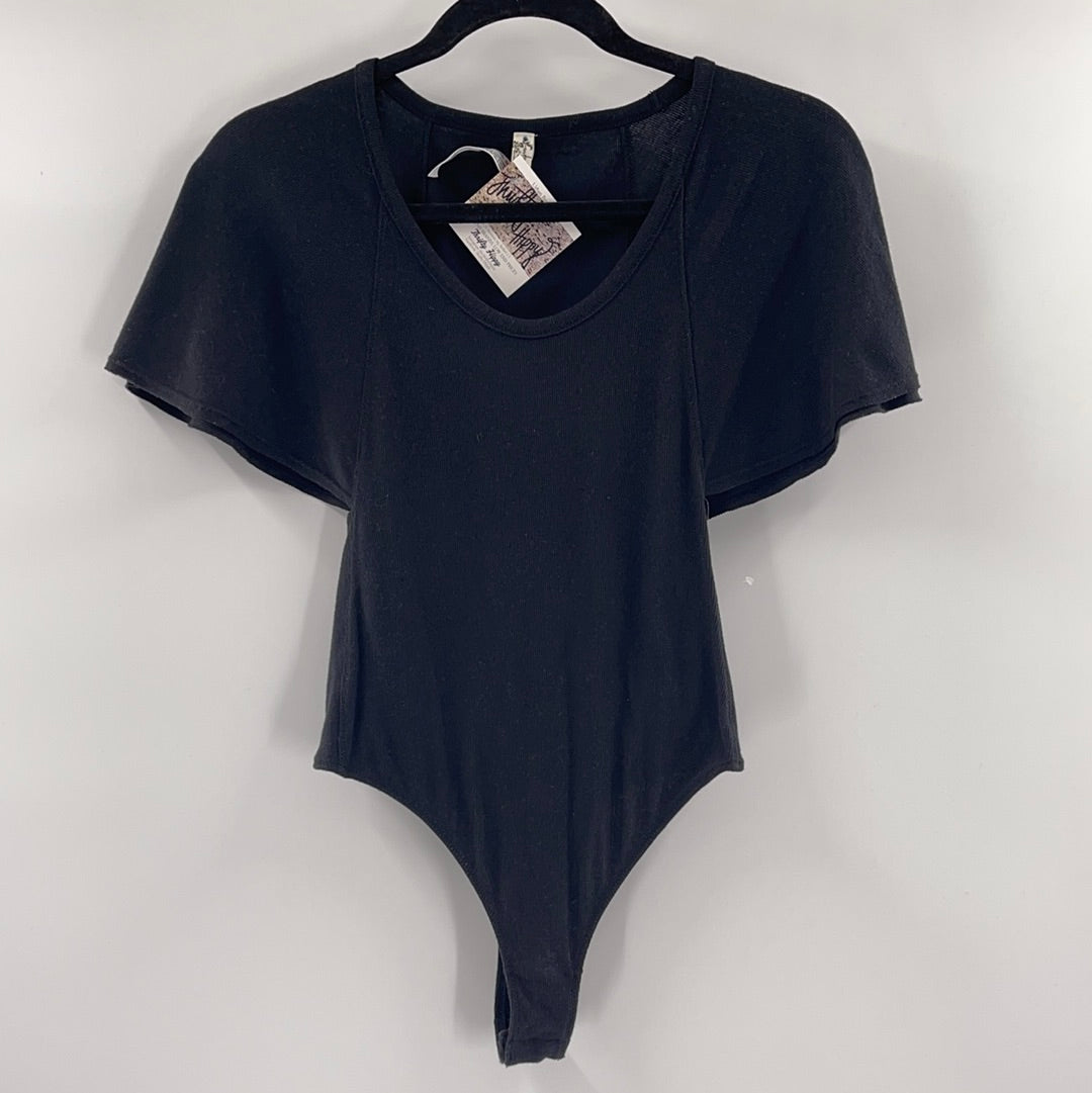 Intimately Free People Black Batwing Sleeve Bodysuit (S)