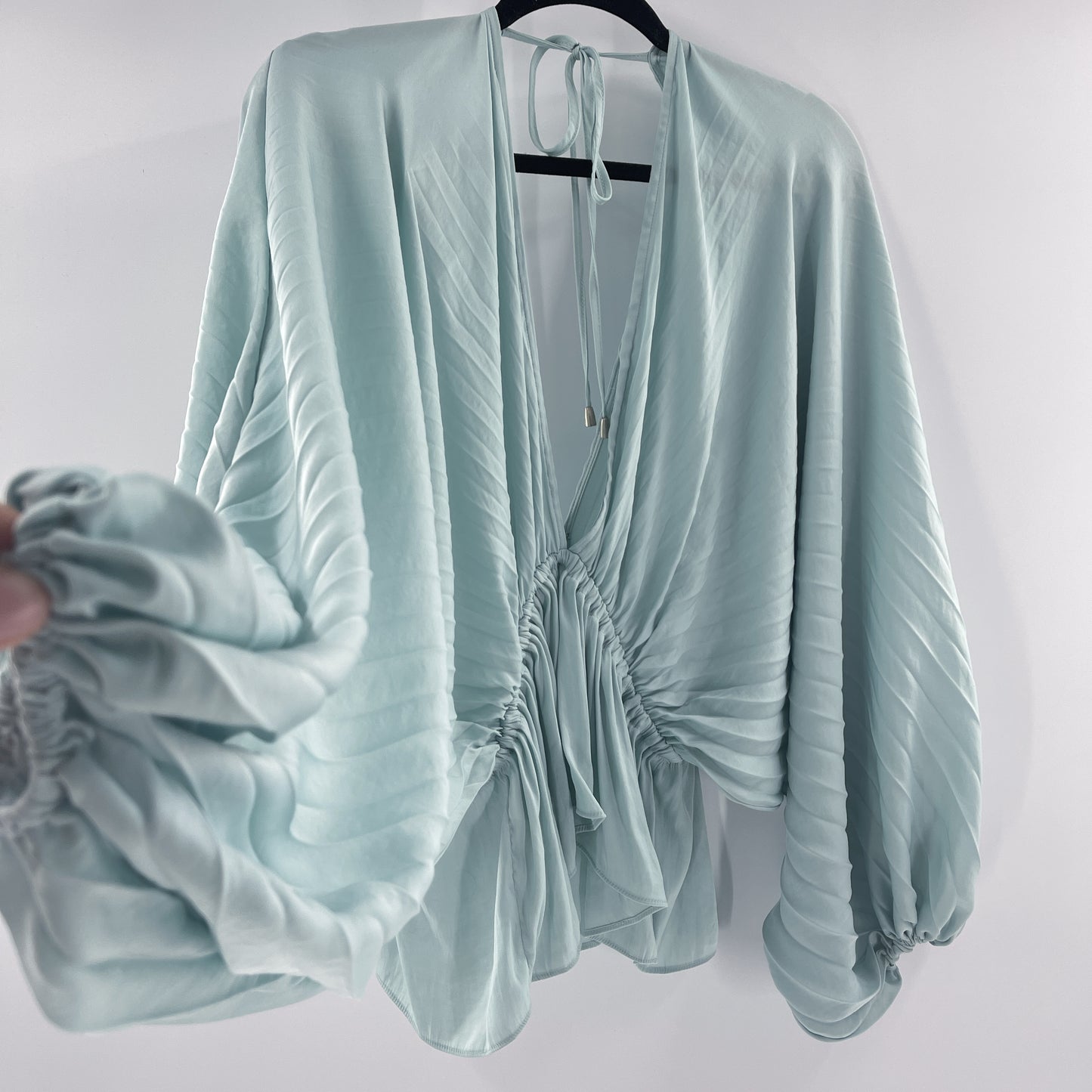 Free People Teal Pleated Blouse (XL)