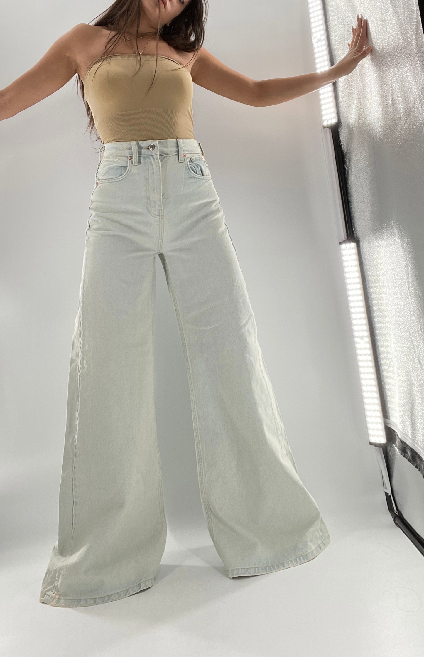 Free People Light Wash High Waist Wide Legs (27)