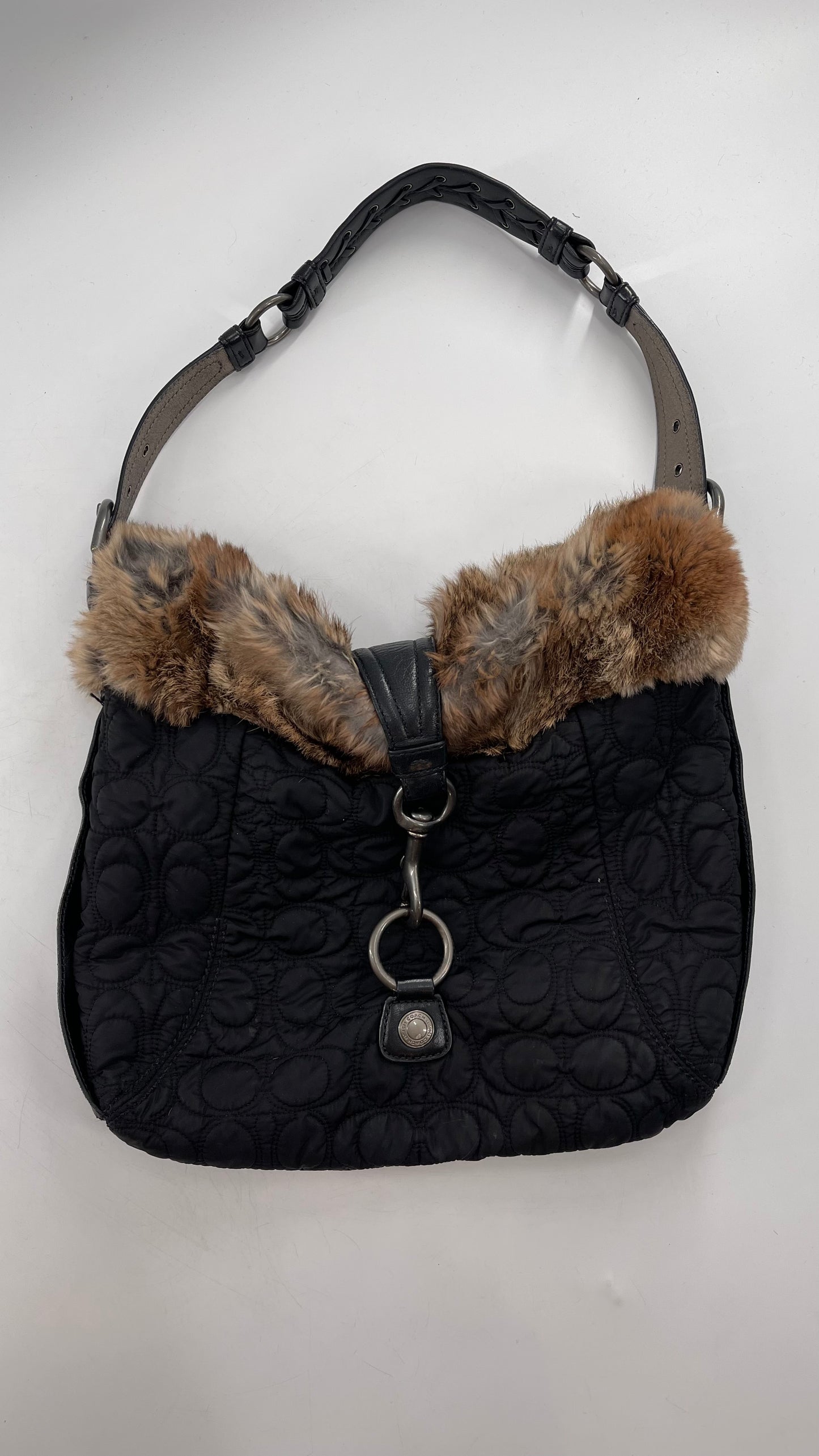 Coach Vintage Fur Trim Bag with Quilted Logo Pattern