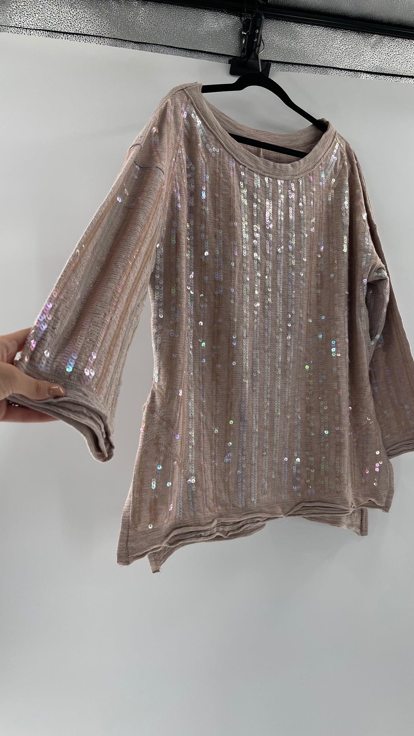 Free People Dusty Pink Sequin Sweater (Small)