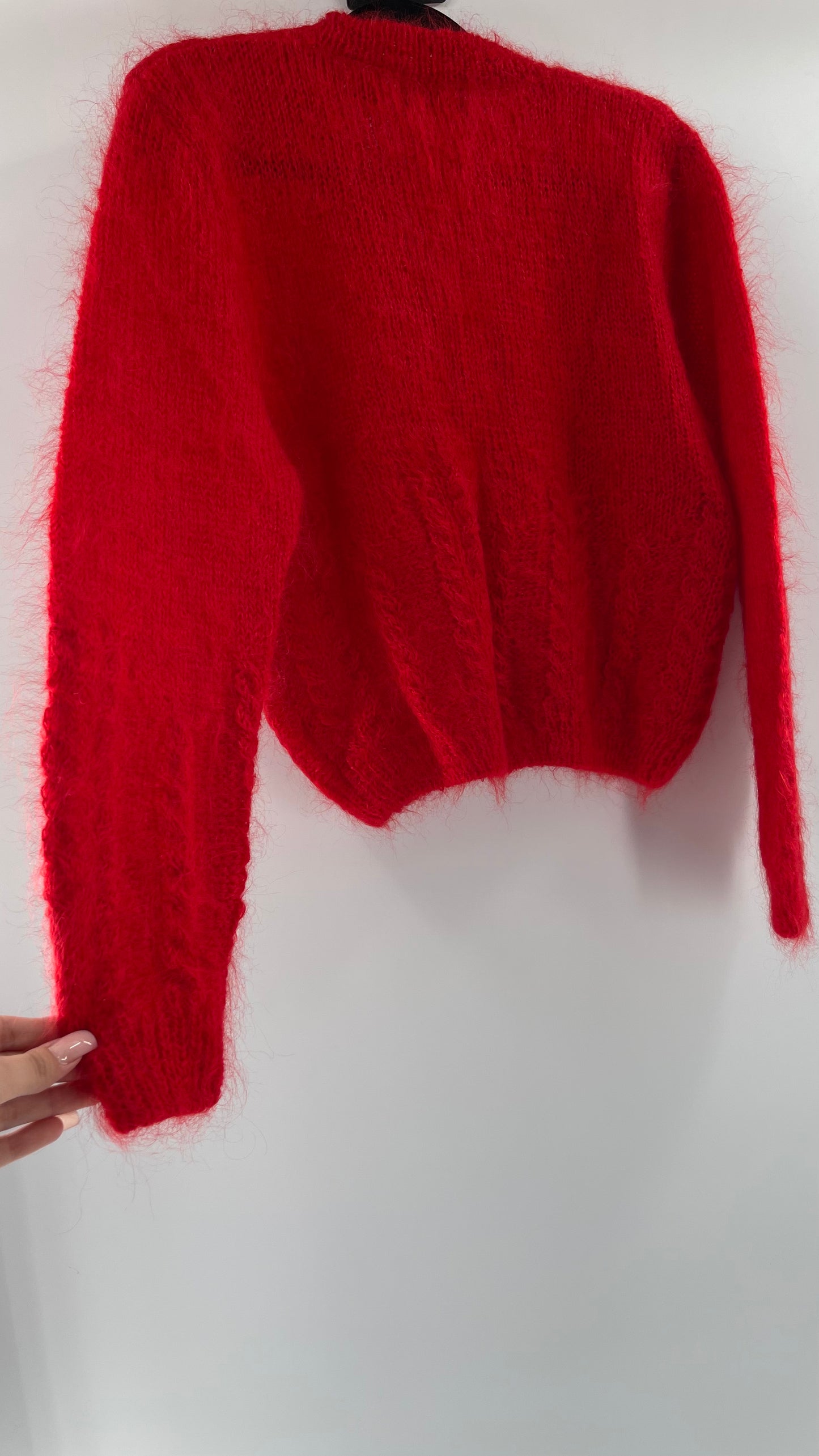 OBR Red 78% Mohair 18% Wool Cropped Cardigan (Medium)