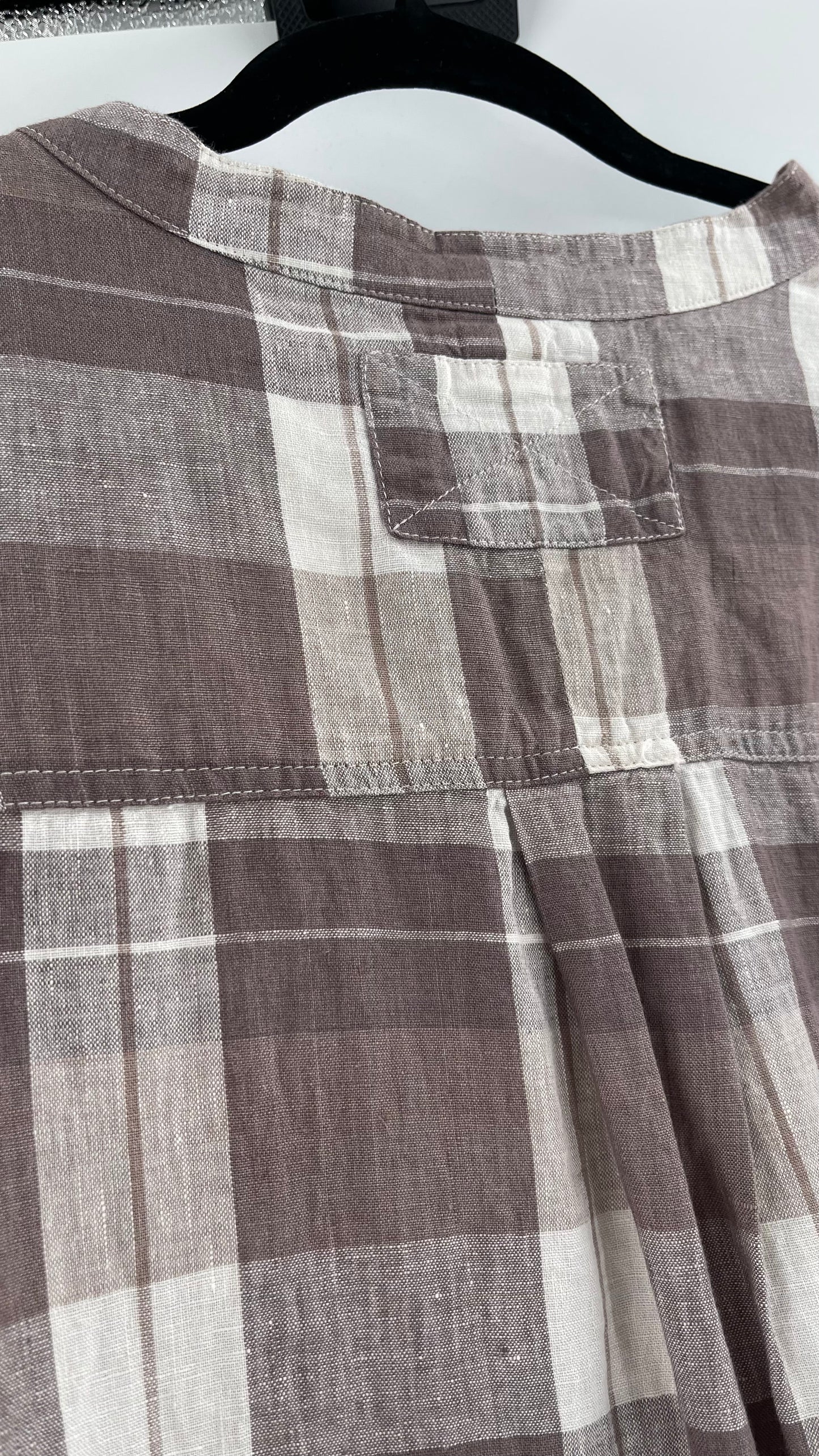 Free People 100% Linen Plaid Grey Short Sleeve (Small)