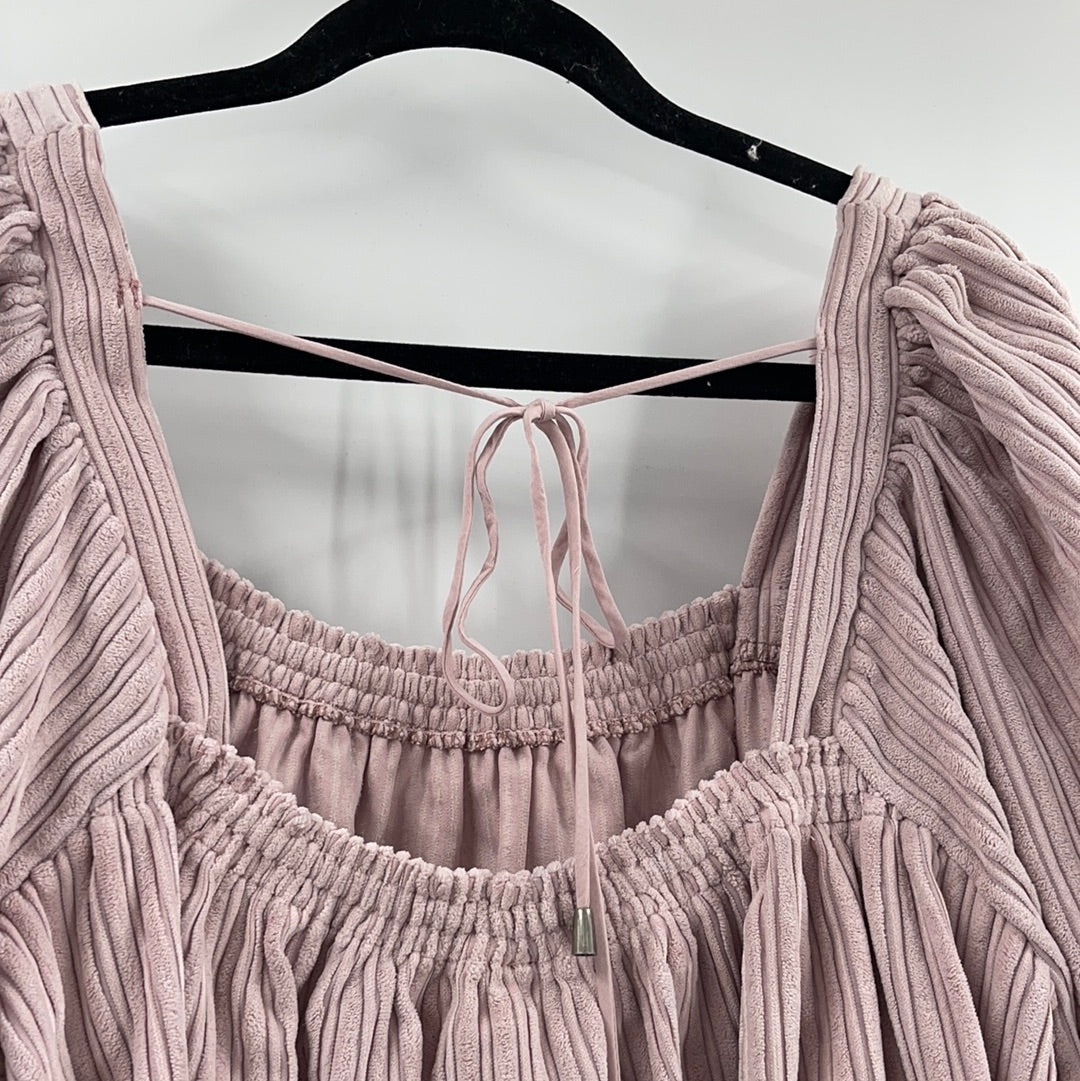 Free People Dust Pink Corduroy Ballon Sleeve Top (Size M)