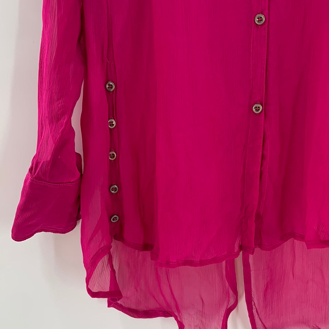 Free People fuchsia Sheer Button Up (XS)