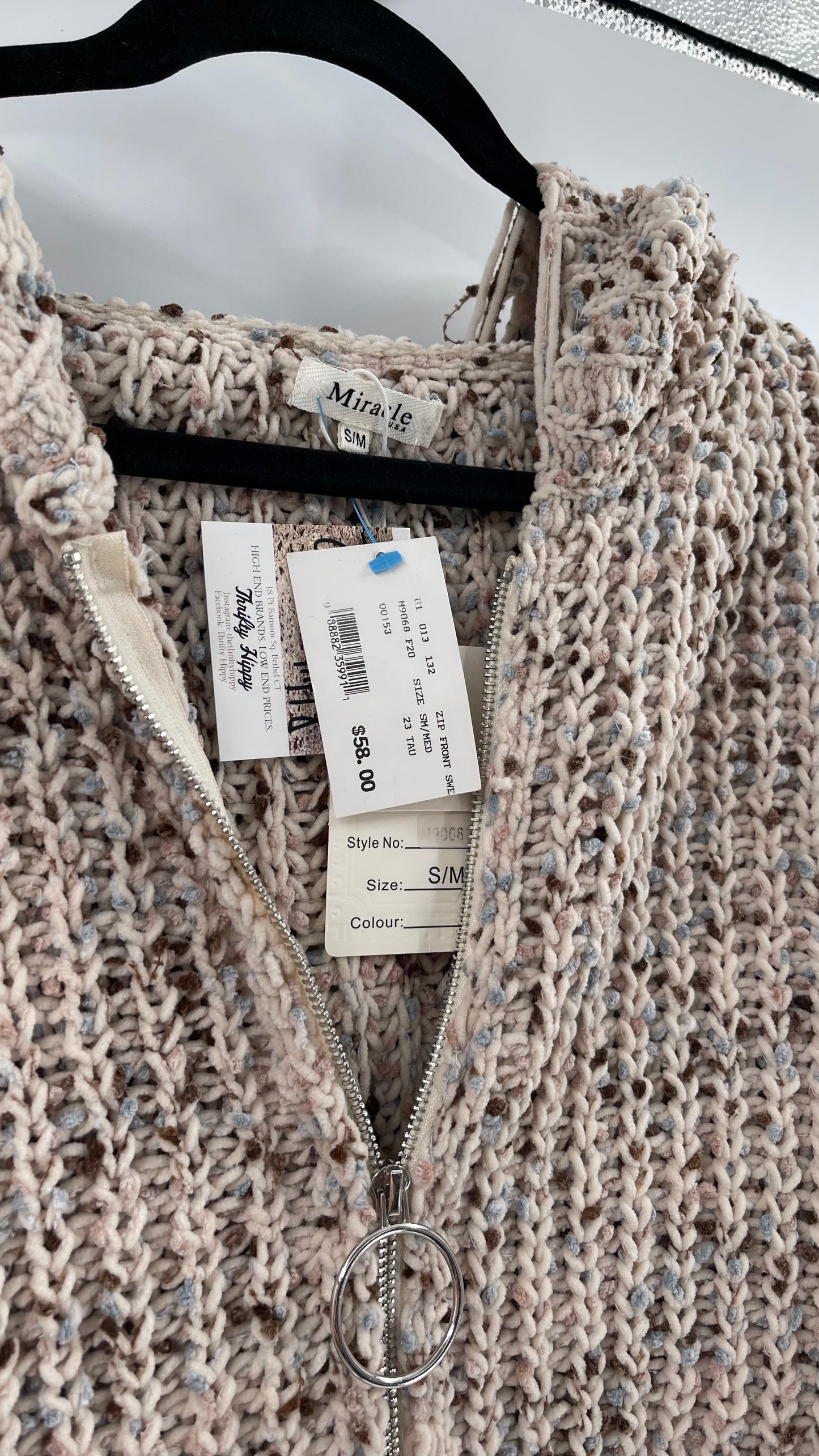 Miracle Distressed Chenille Zip Front Hoodie (S/M)
