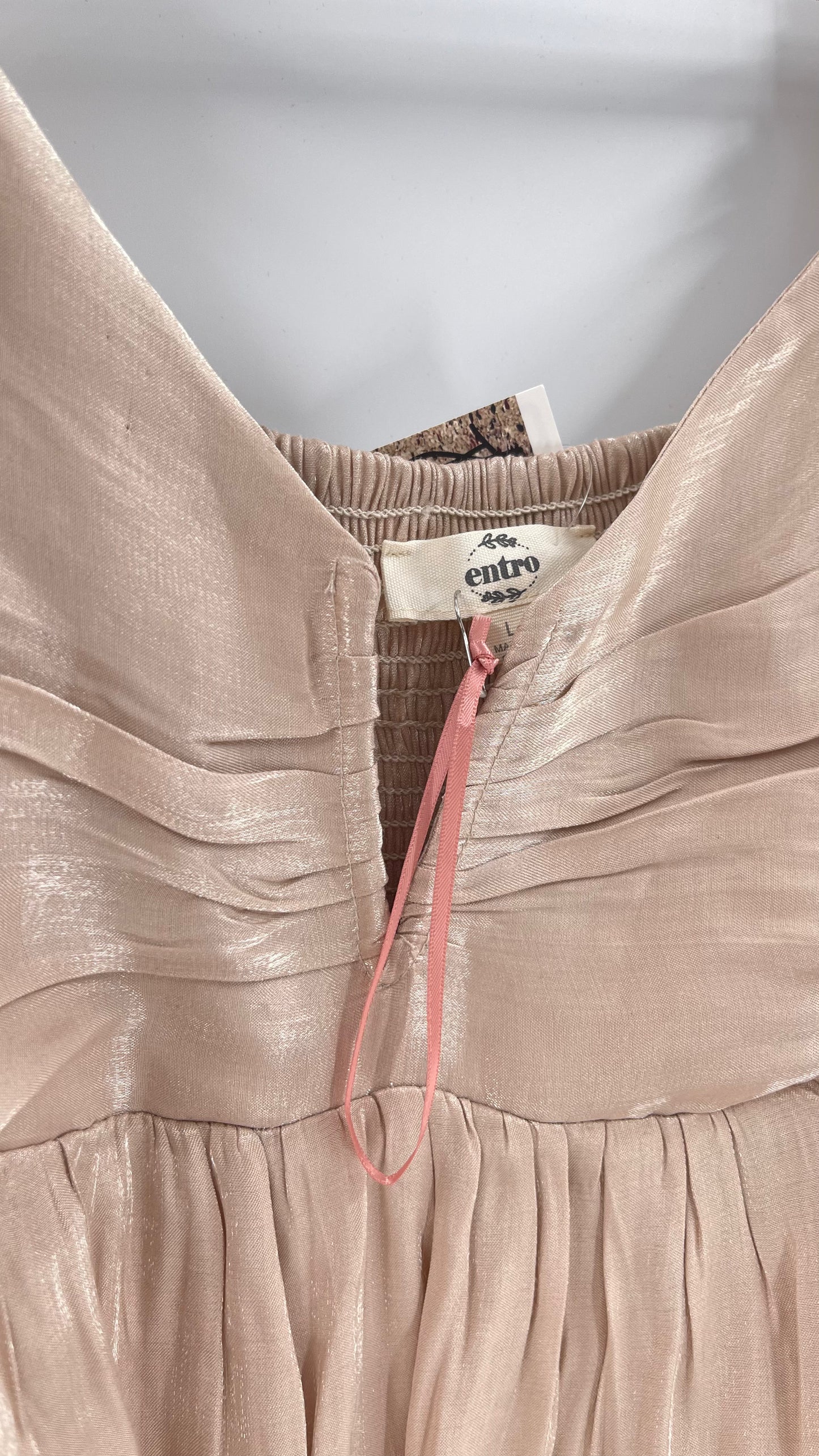 Entro Beige/Gold Metallic Cropped Peplum Top (Large)
