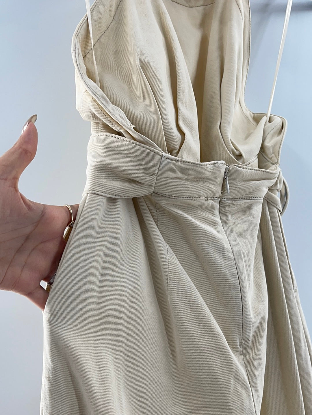 Free People Cream Halter Backless Belted Jumpsuit (Size XS)