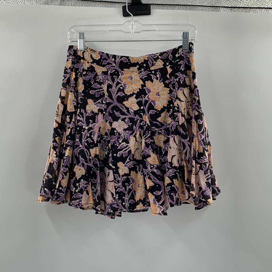 Free People Mini Skirt Purple and Yellow Floral Print (Size 4)