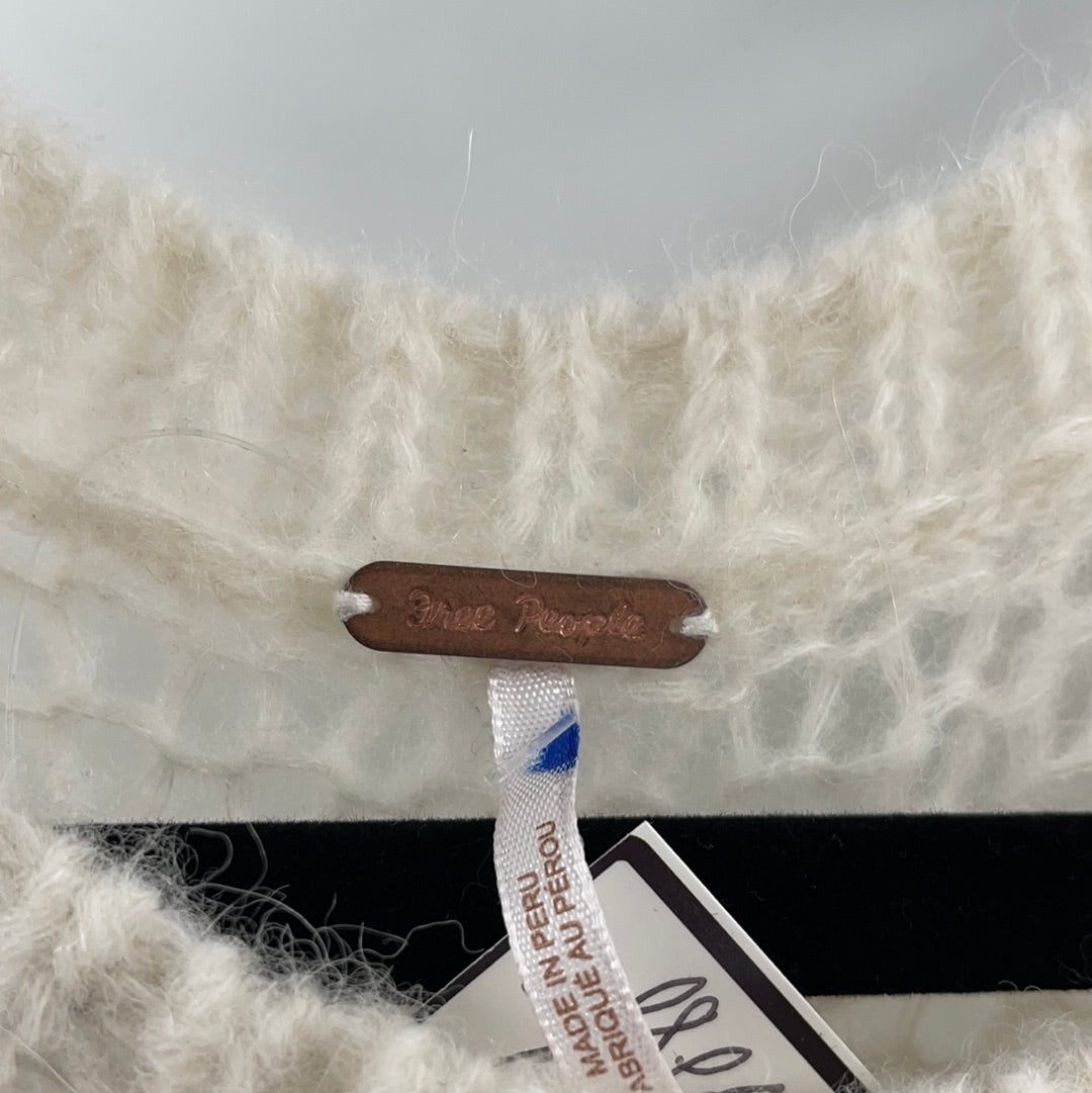 Free People Sheer Knit Off White Sweater (Size Small)
