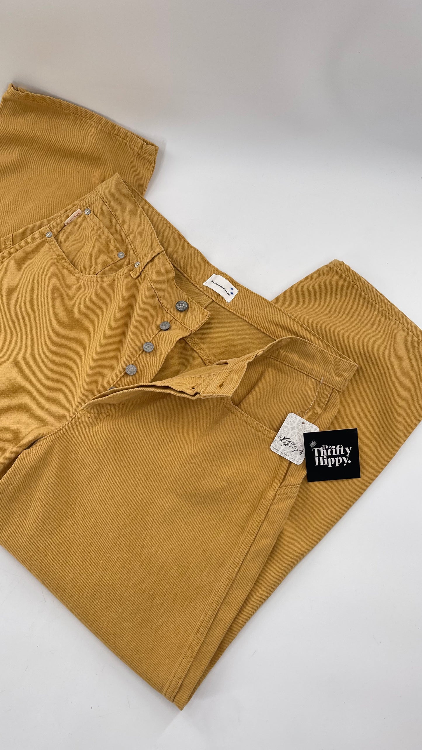BOYISH Free People Mustard Yellow Straight Leg Jeans (32)