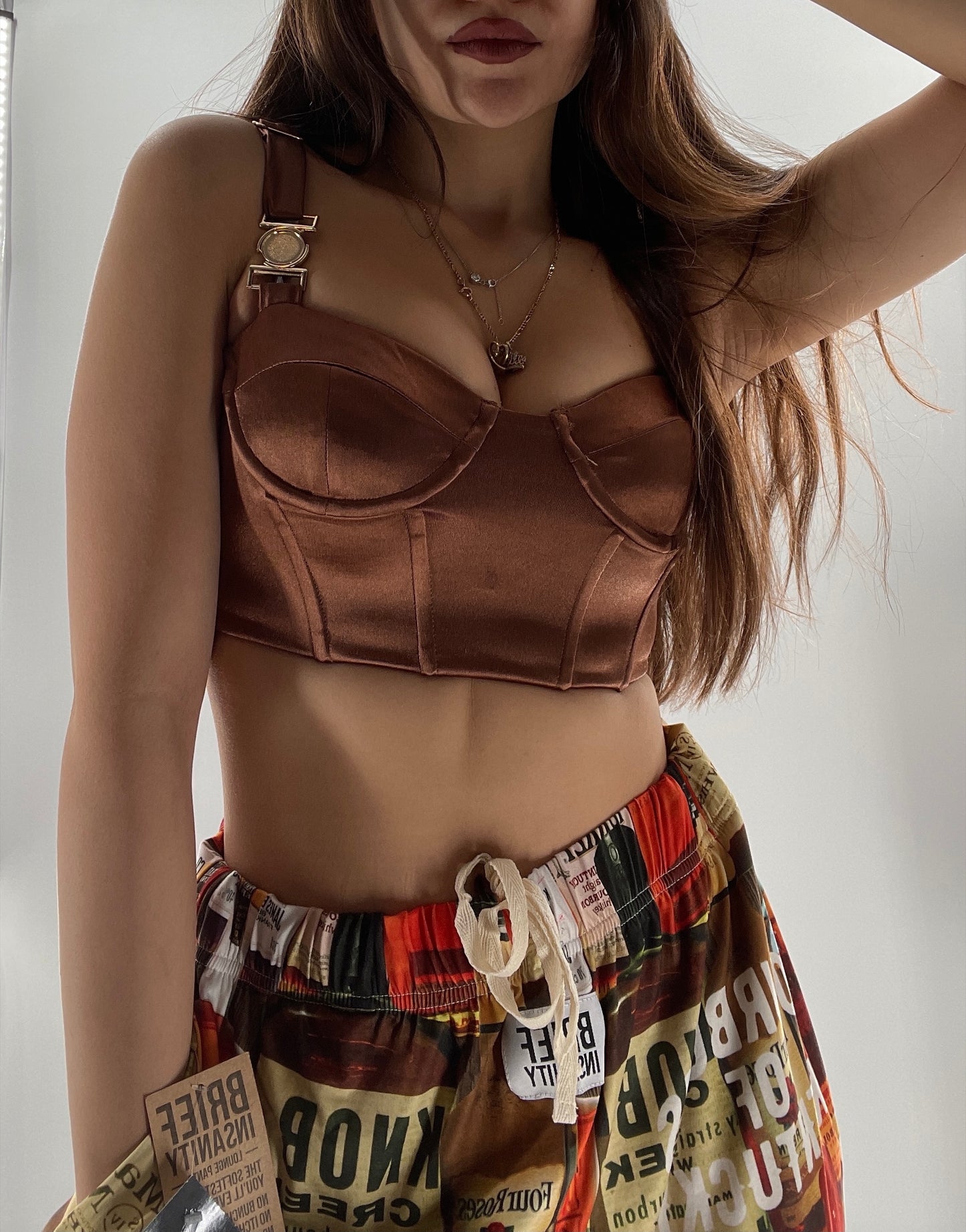 Princess Polly Brown Cropped Corset with Gold Medallion (2)