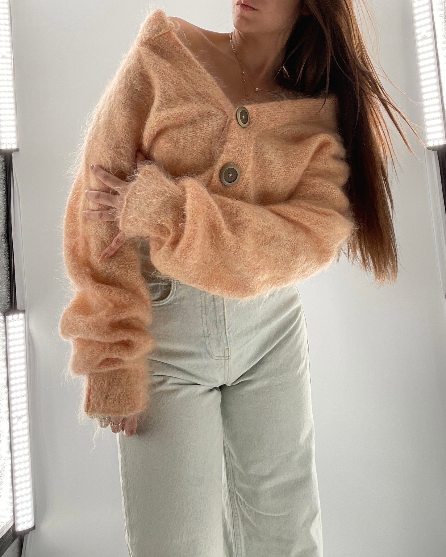 Free People Salmon Mohair Cropped Cardigan (Small)