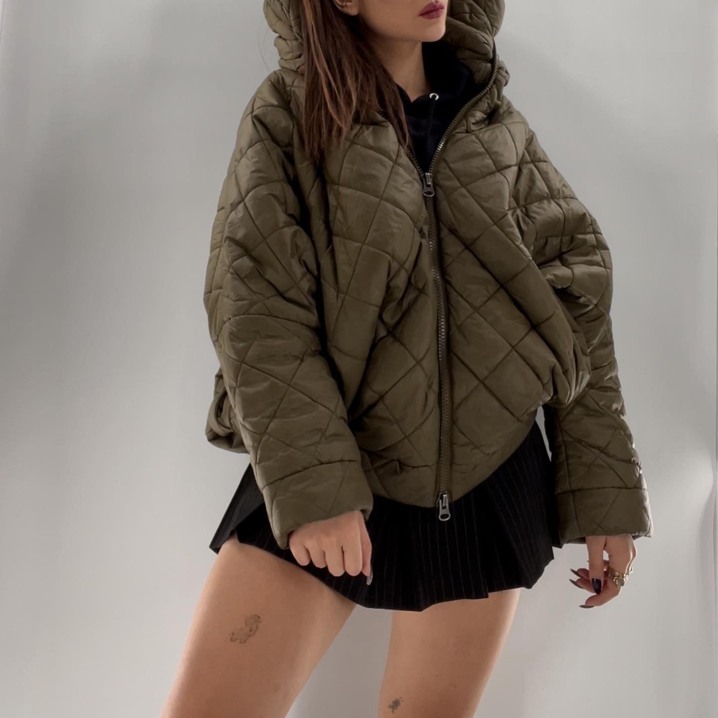 Without Walls Army Green Abstract Quilted Puffer (XS/S)