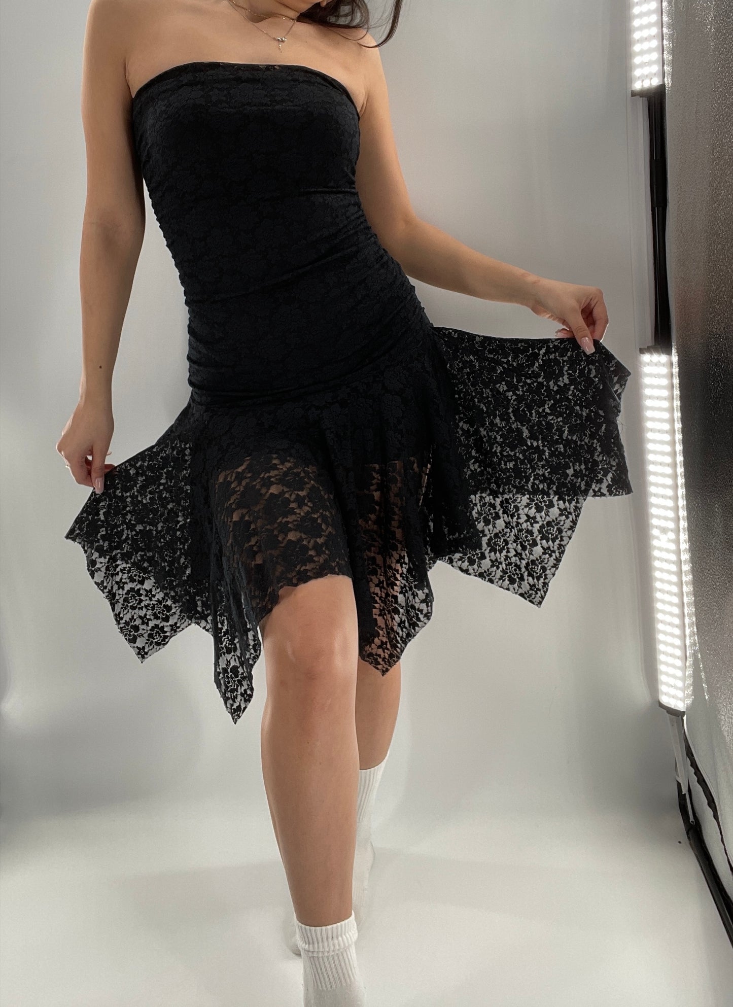 Vintage KOJIYOHJI Black Lace Dress/Skirt w Hankerchief Hem (Medium)