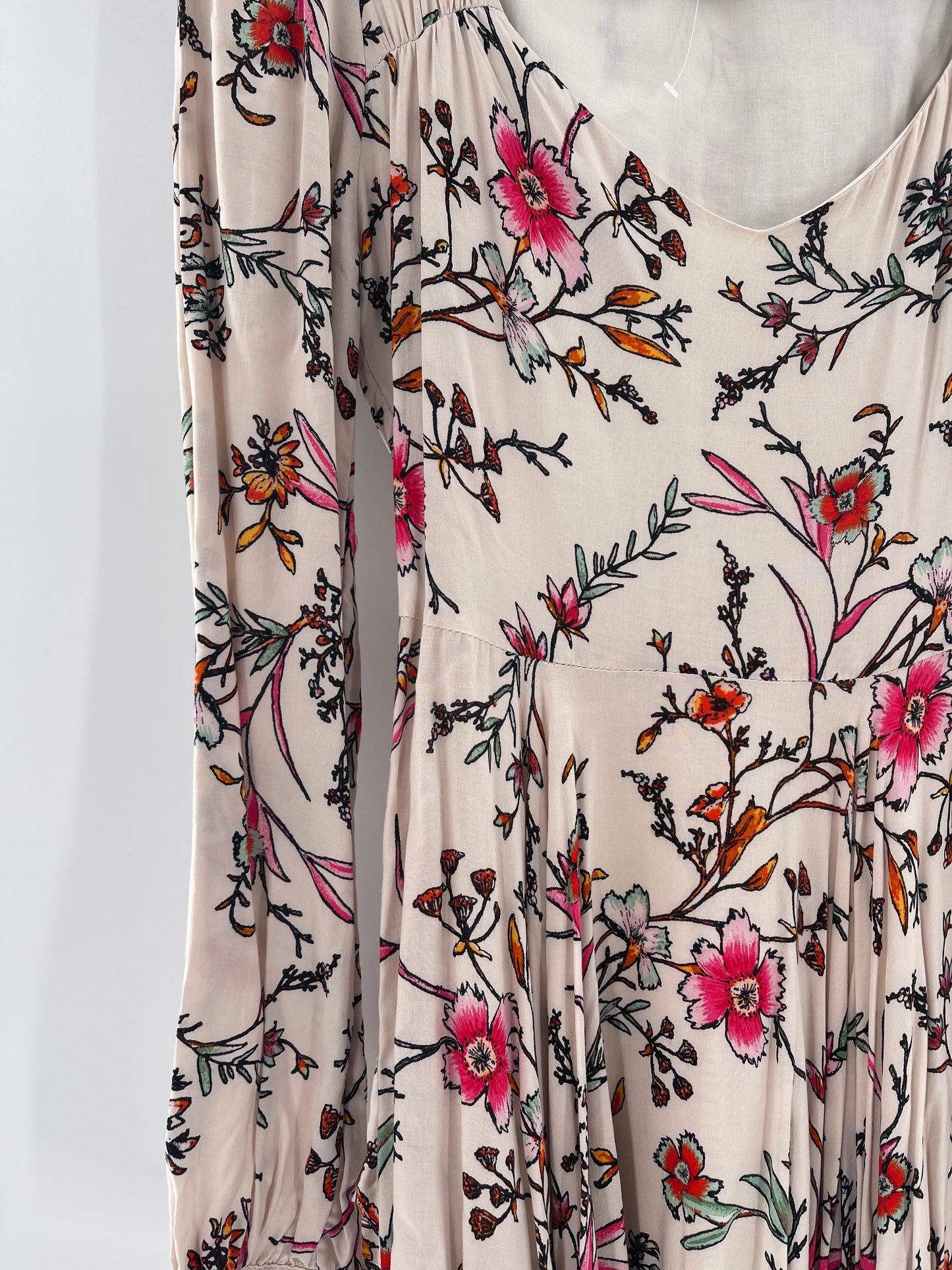 Urban Outfitters- Ecote White Floral Flare Skater Long Sleeve Mini Dress (Size 2)