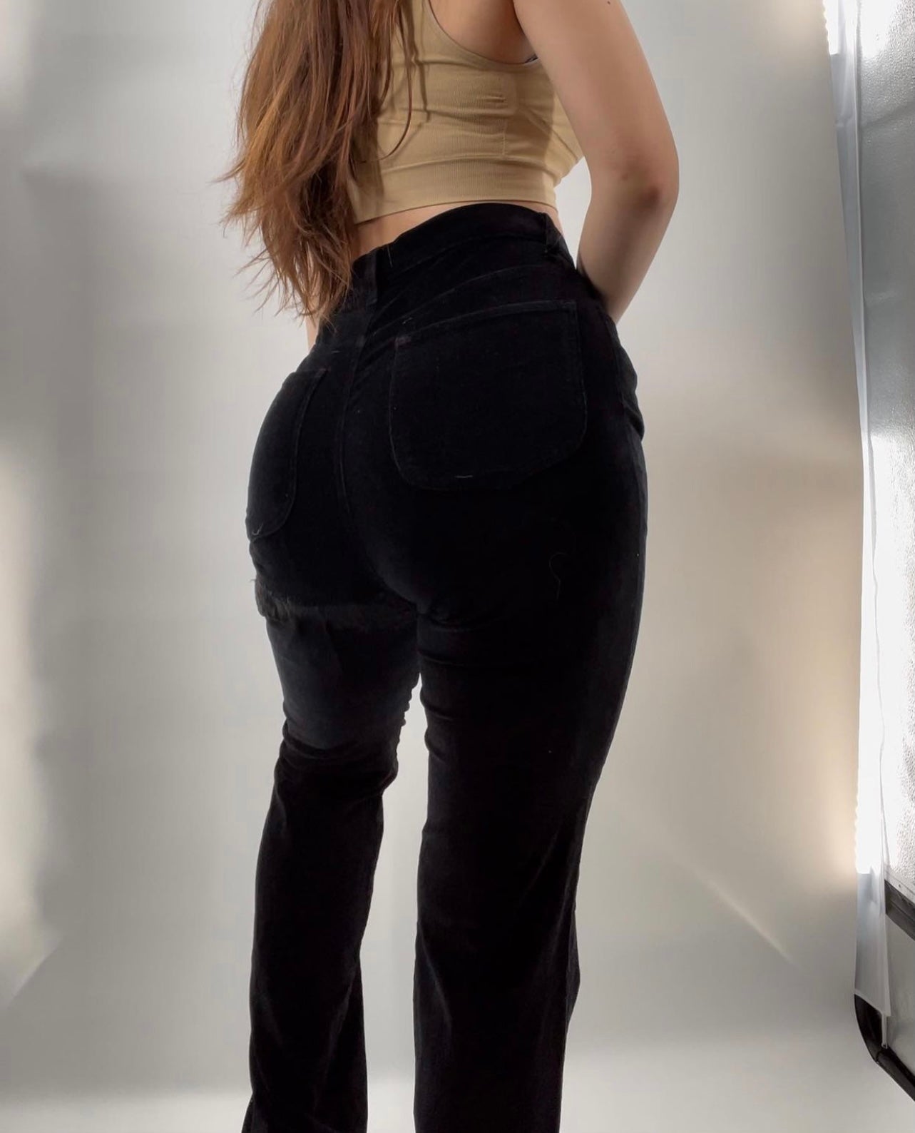 Reformation Black Velvet Pants with stitching on Butt (Sz 28)
