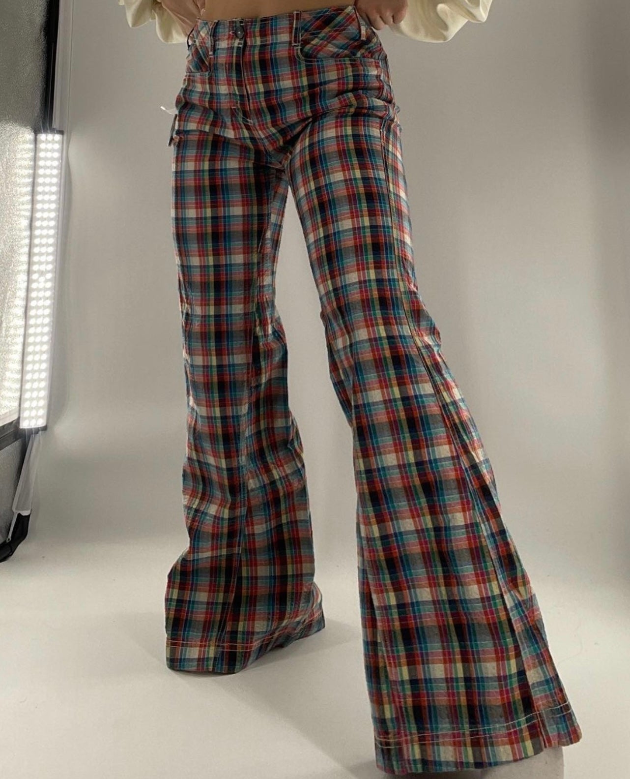 Free People CristinaPlaid Low-Rise Flare Pants (6)