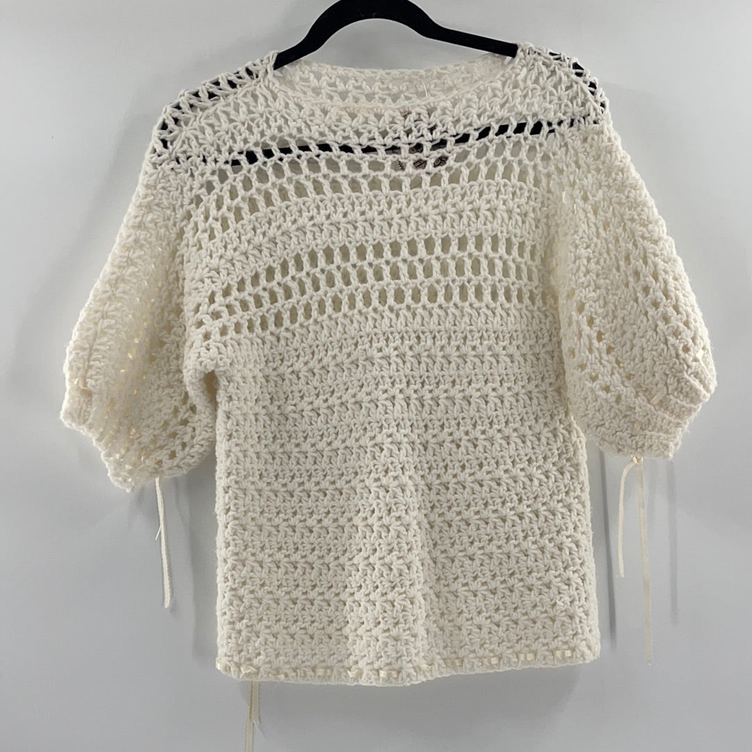 Anthropologie White Crochet Short Sleeve (S/M)