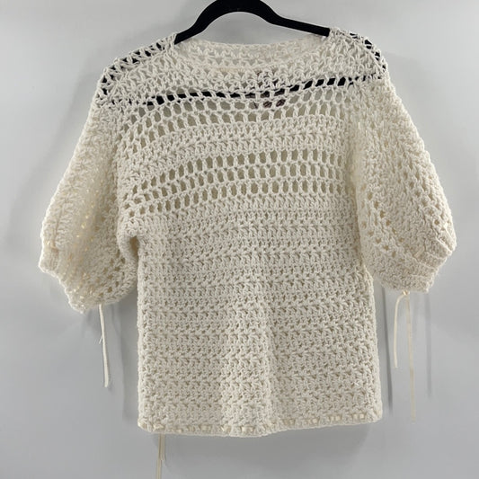 Anthropologie White Crochet Short Sleeve (S/M)