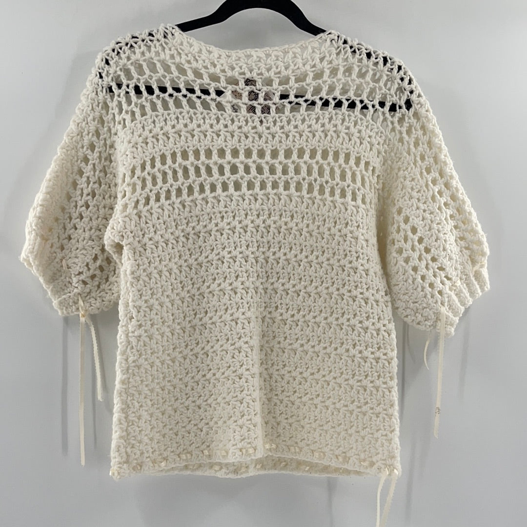 Anthropologie White Crochet Short Sleeve (S/M)