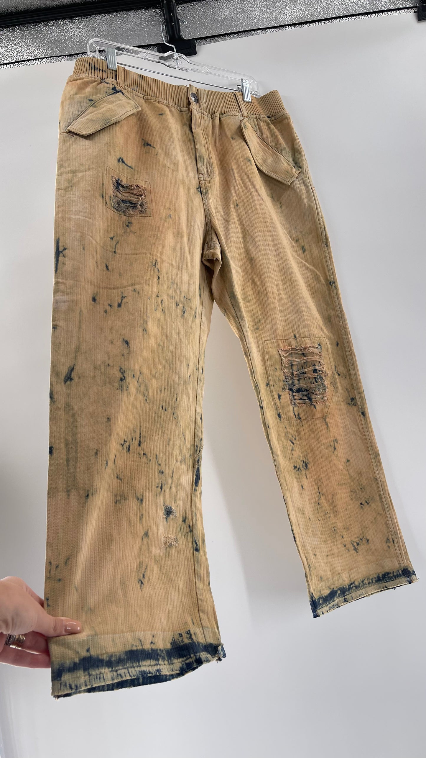 Free People Tan/Denim Distressed Straight Leg (Large)
