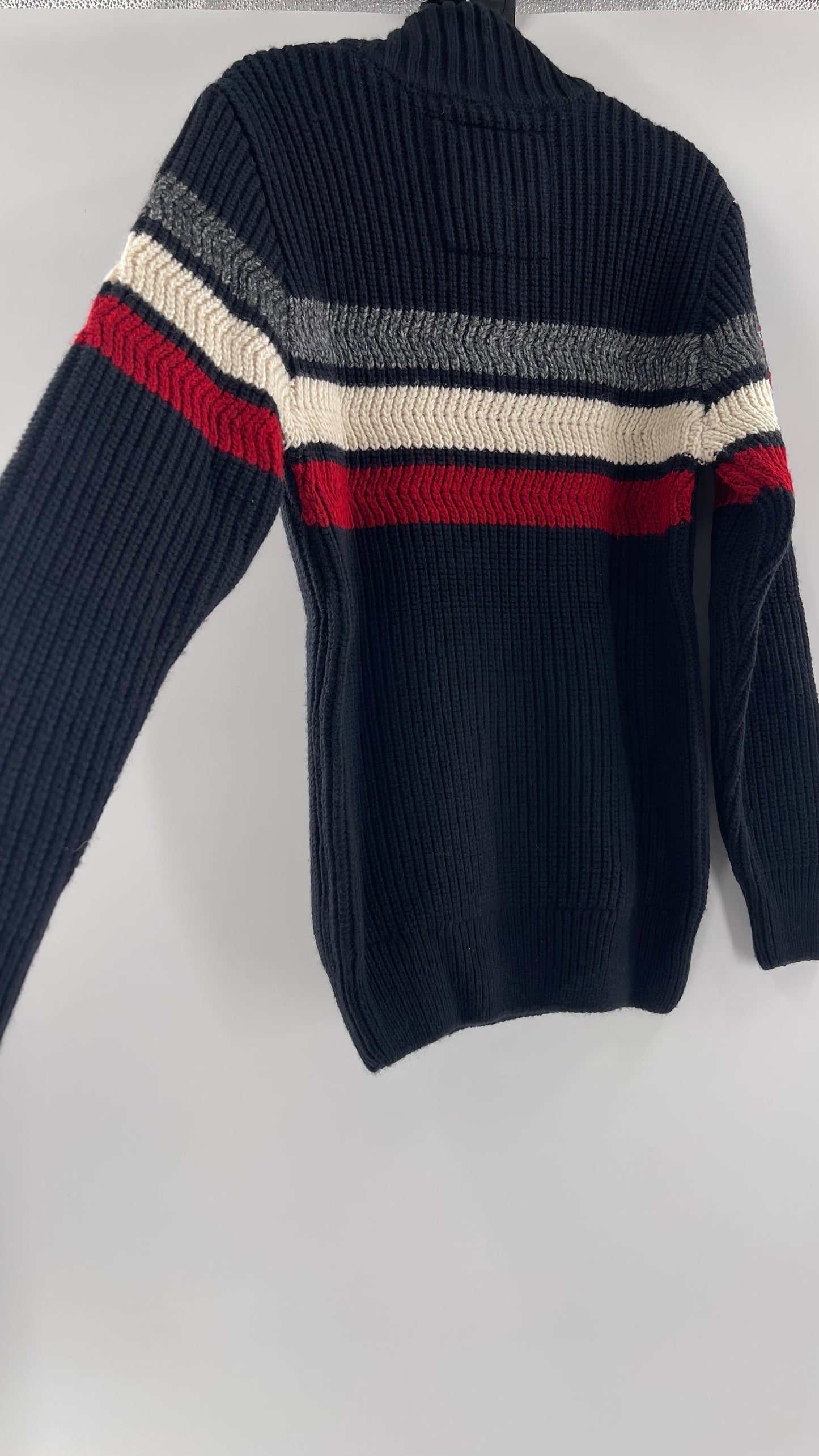Superdry Navy Thick Knit Ski Dog Quarter Zip Henley (XL)