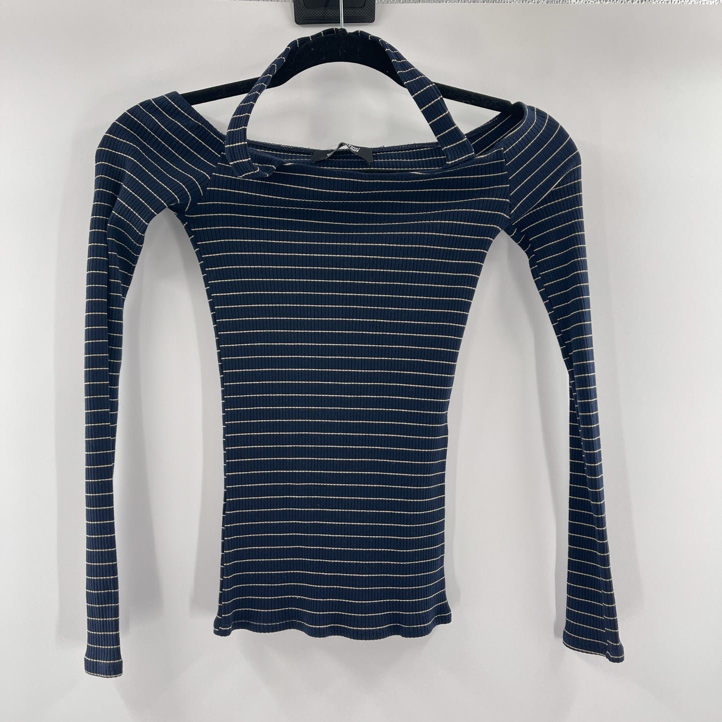 Reformation Navy Knit Striped Long Sleeve (S)