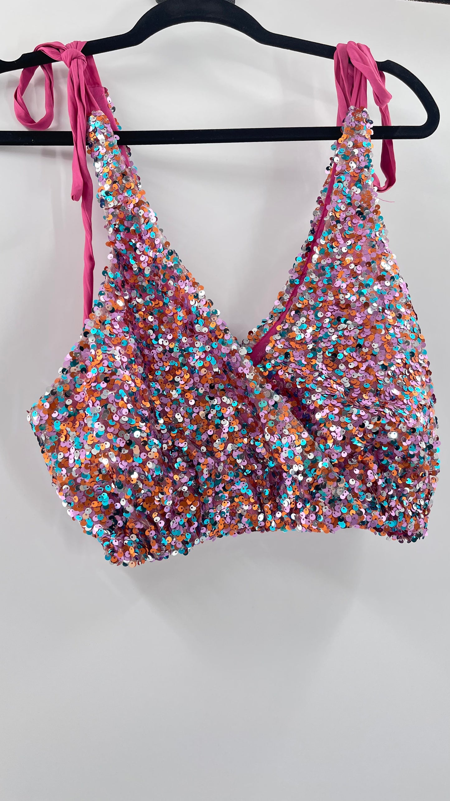 Intimately Free People Big Night Tie Shoulder Mauve Sequin Crop (XS)