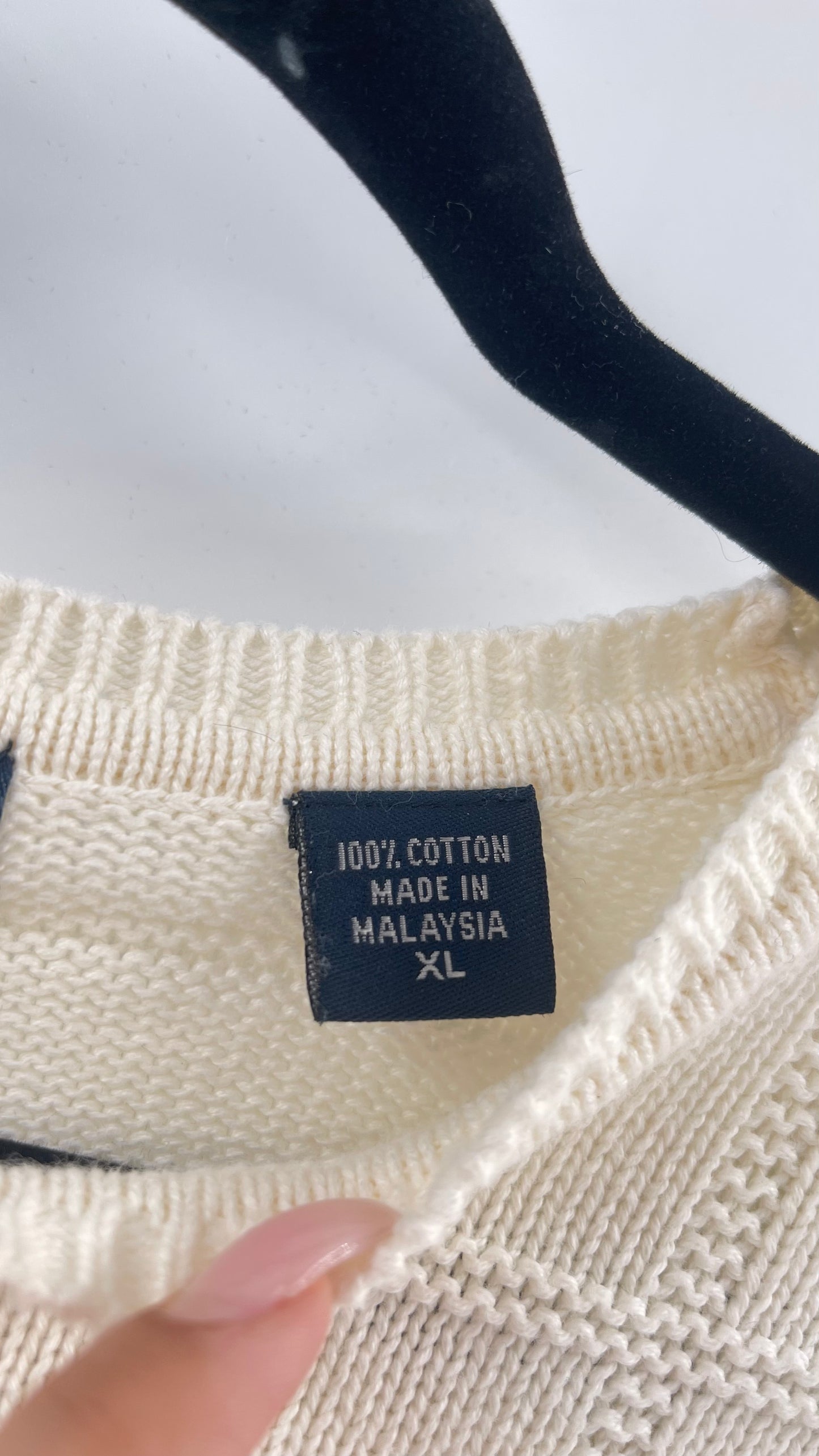 Vintage IZOD Cream Square Stitch Sweater (XL)