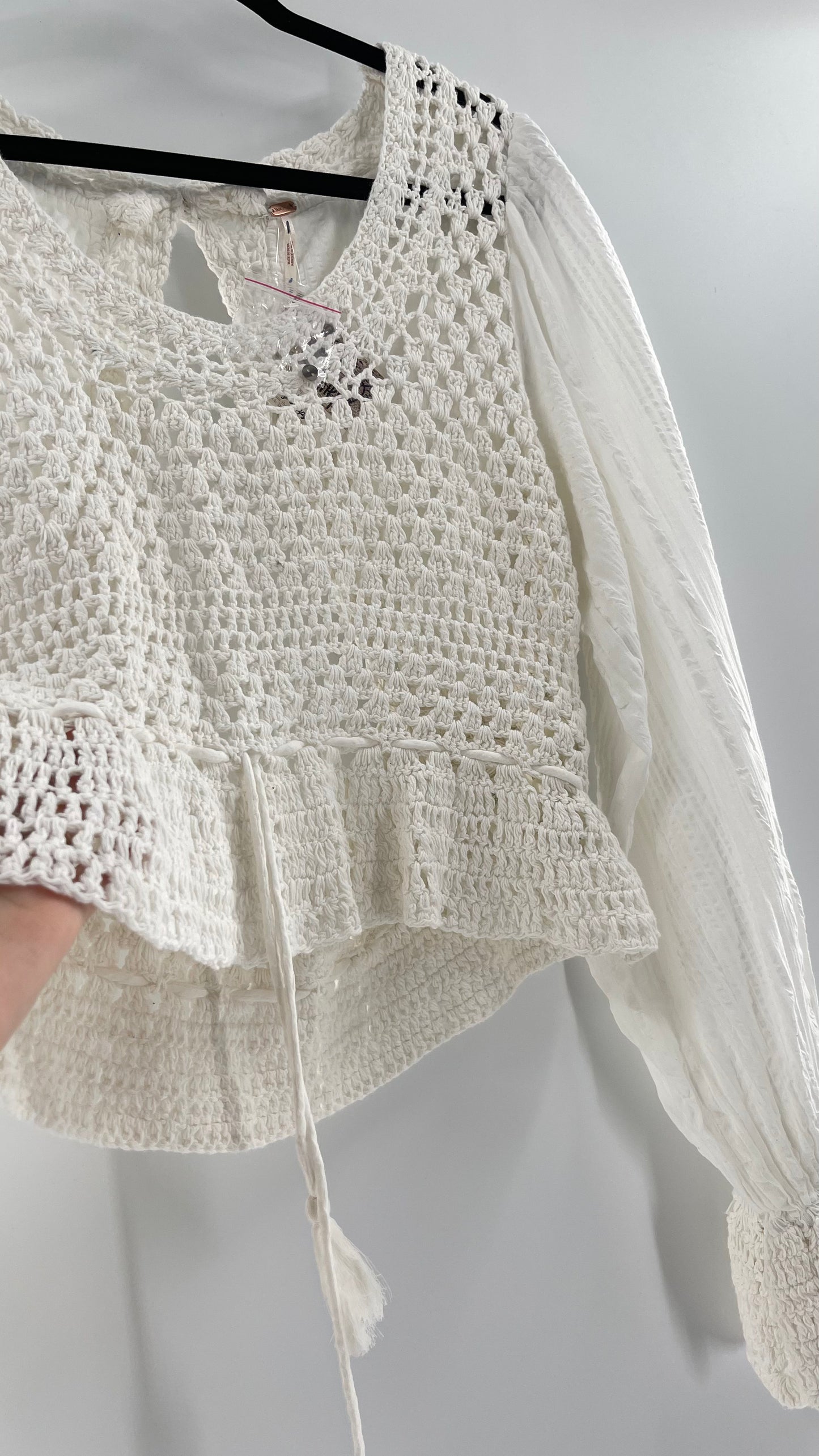 Free People White Crochet “Megan” Top (Large)