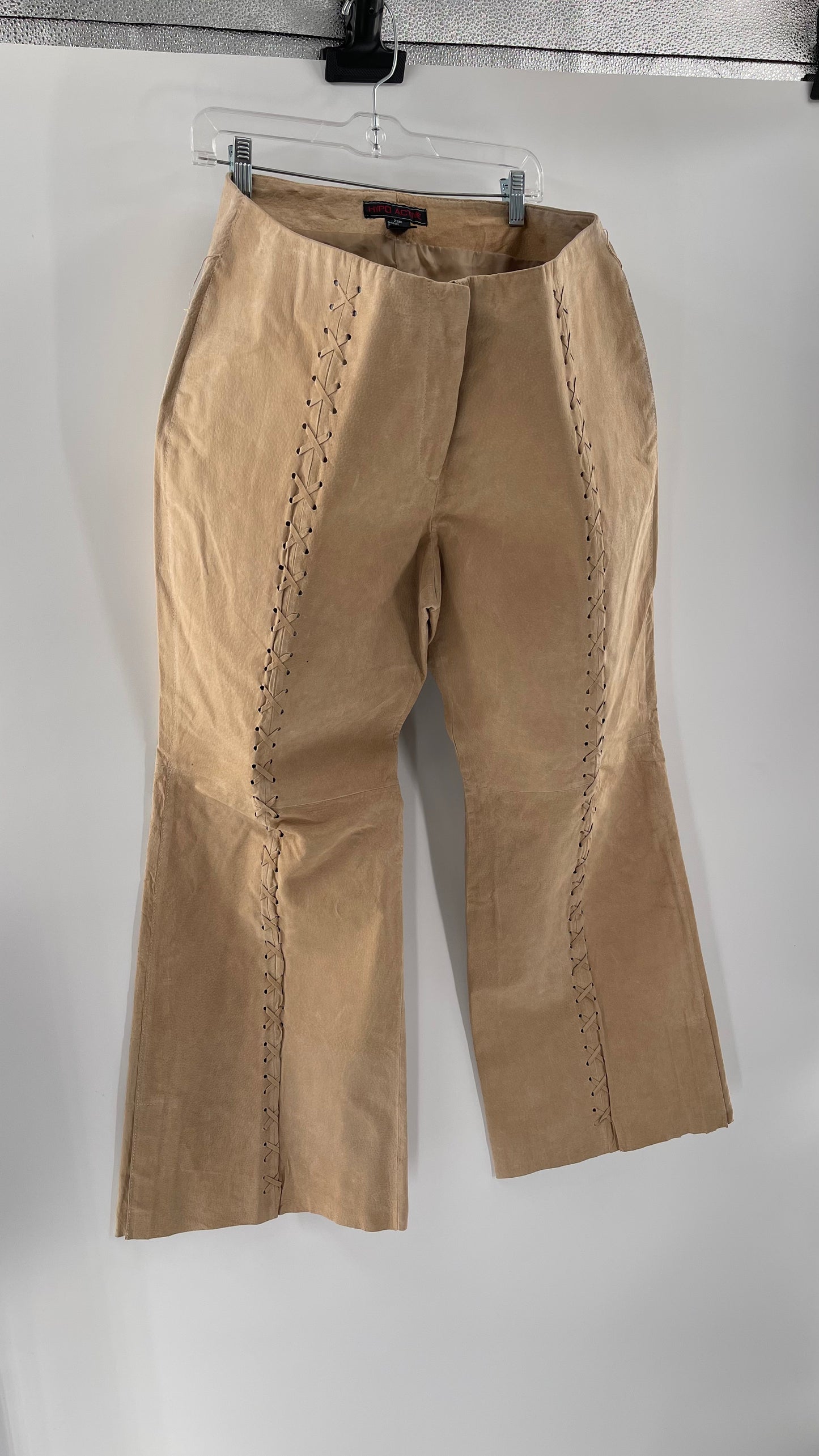 Vintage HYPOACTIVE Tan Leather Lace Up Plus Size Flare Pants (22W)