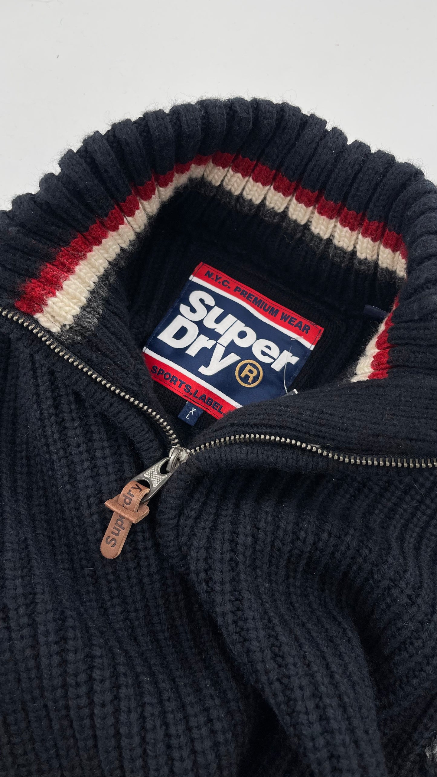 Superdry Navy Thick Knit Ski Dog Quarter Zip Henley (XL)