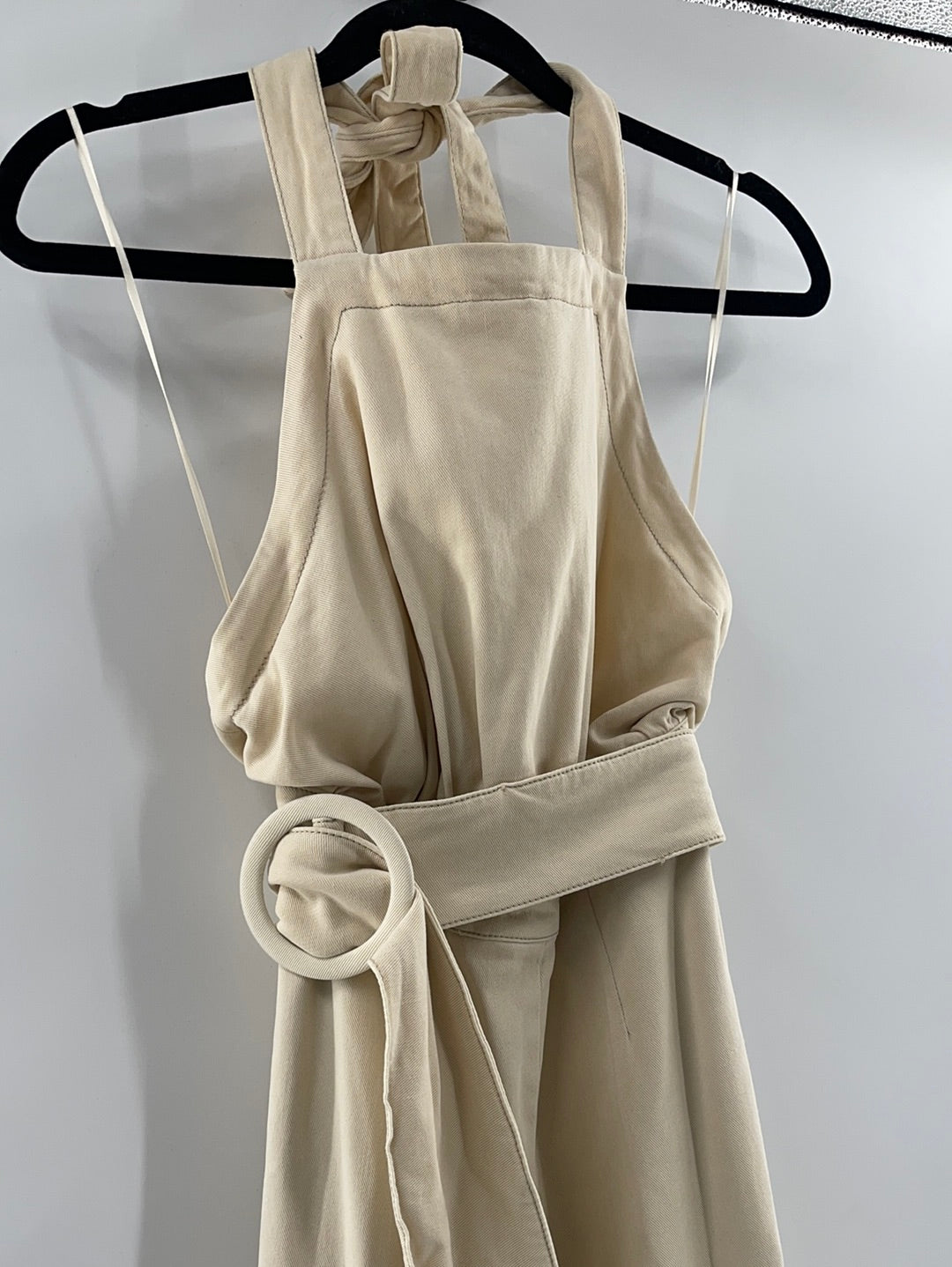 Free People Cream Halter Backless Belted Jumpsuit (Size XS)