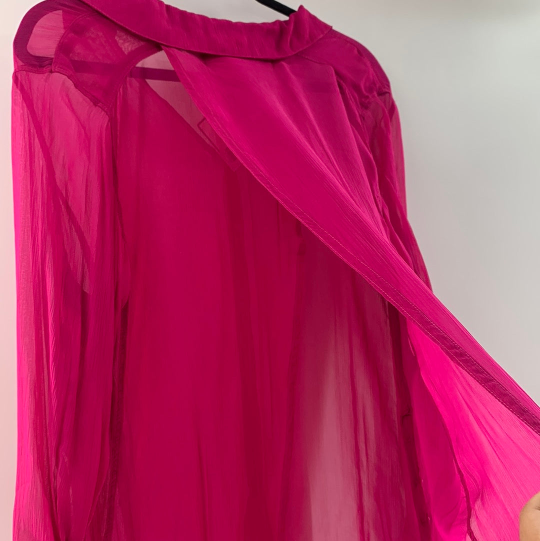 Free People fuchsia Sheer Button Up (XS)