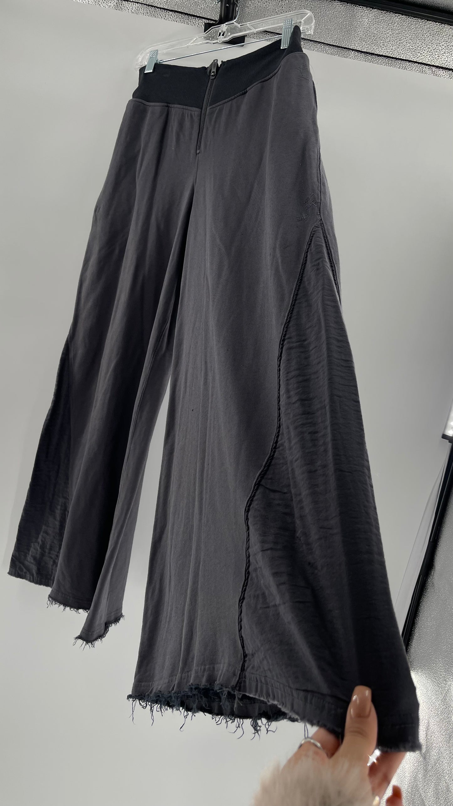 Free People Charcoal High Waisted Jersey Flare Legs (Small)