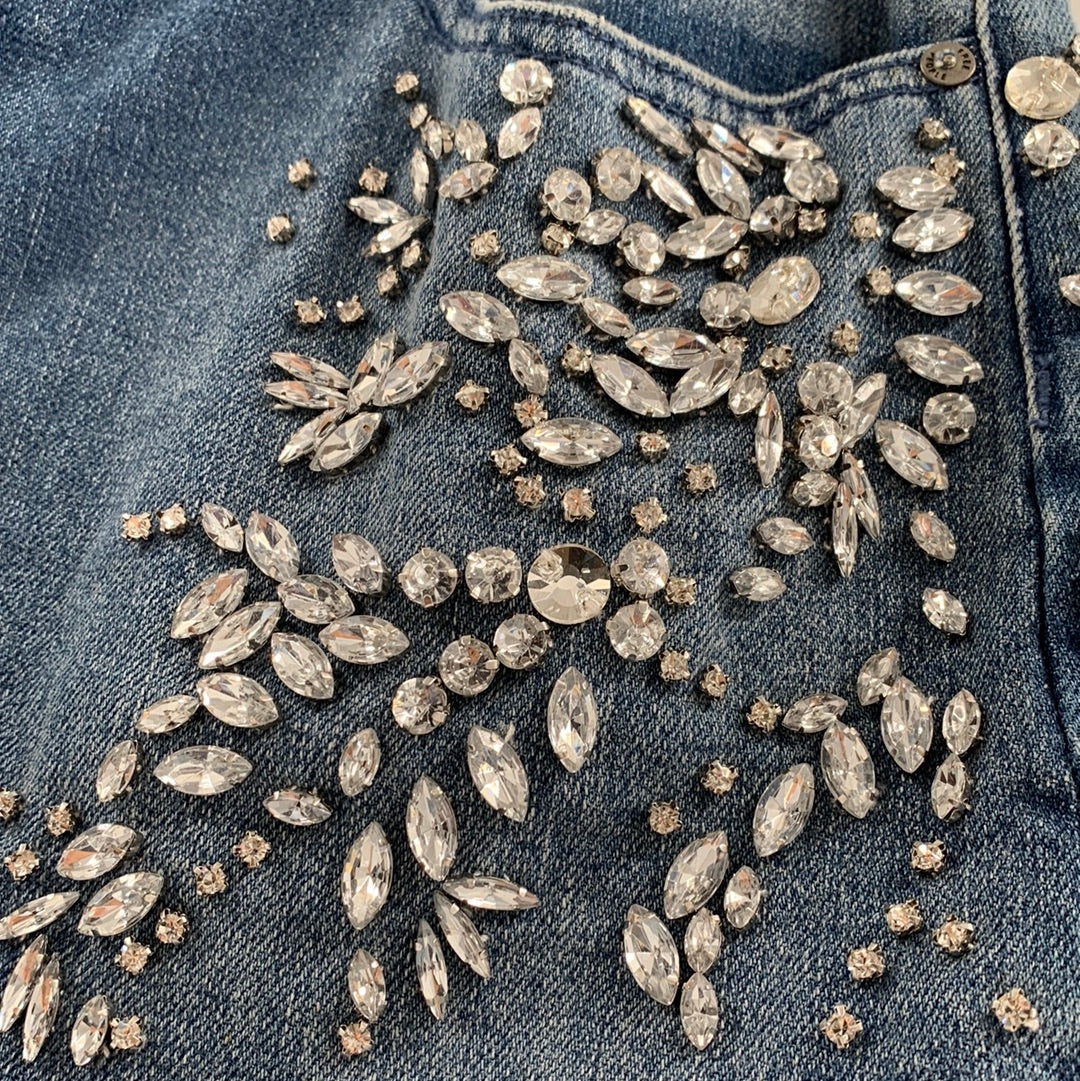 Free People Rhinestone / Gem Encrusted Denim Mini Skirt (Size 1)