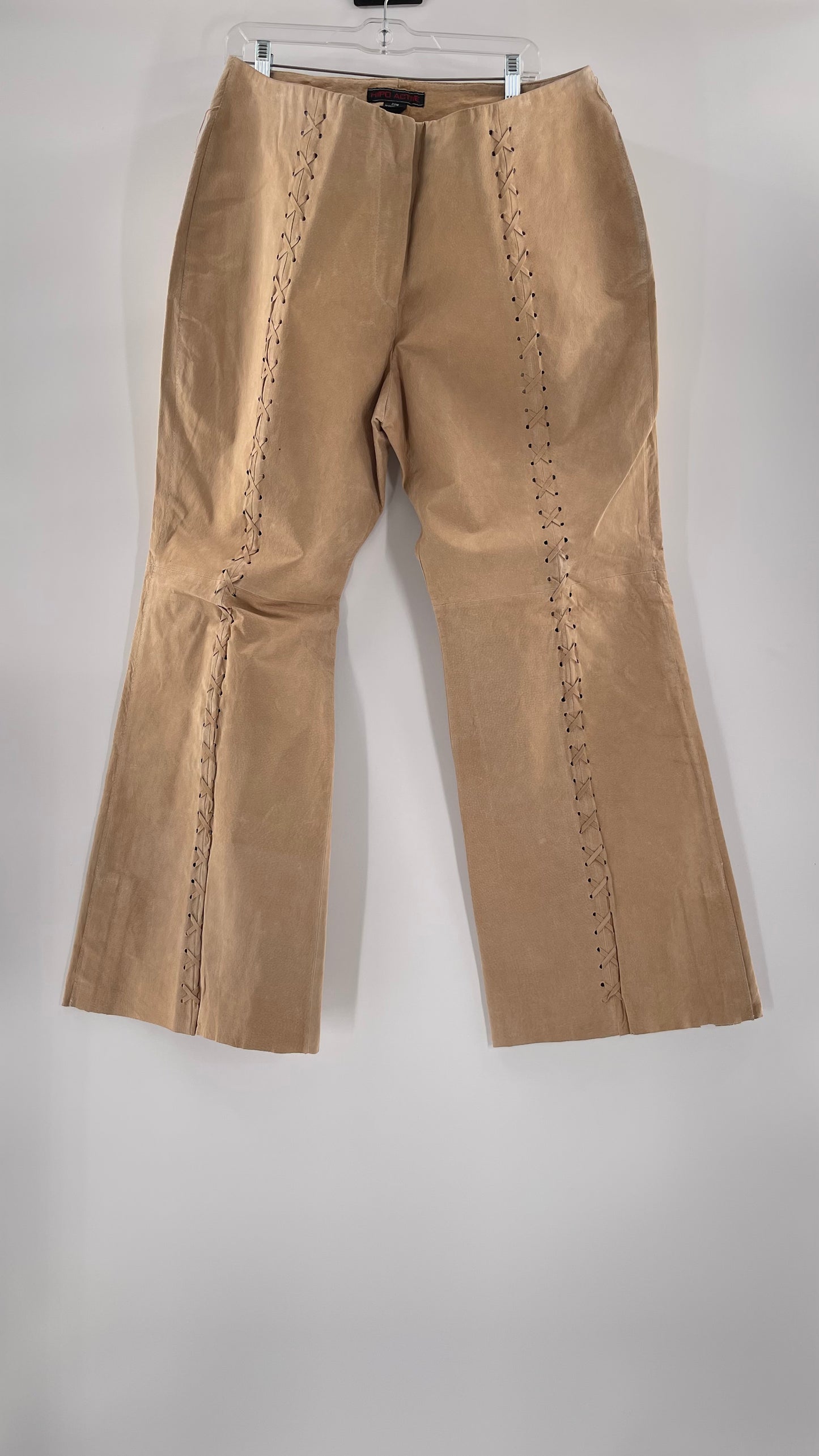 Vintage HYPOACTIVE Tan Leather Lace Up Plus Size Flare Pants (22W)