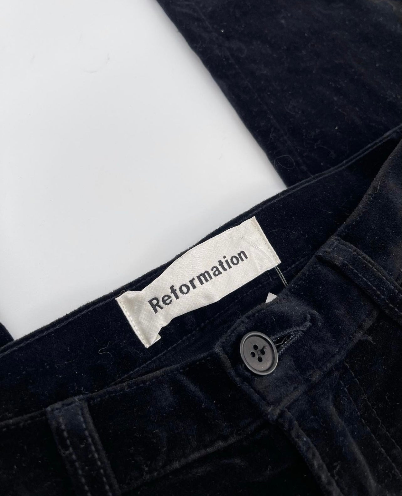 Reformation Black Velvet Pants with stitching on Butt (Sz 28)