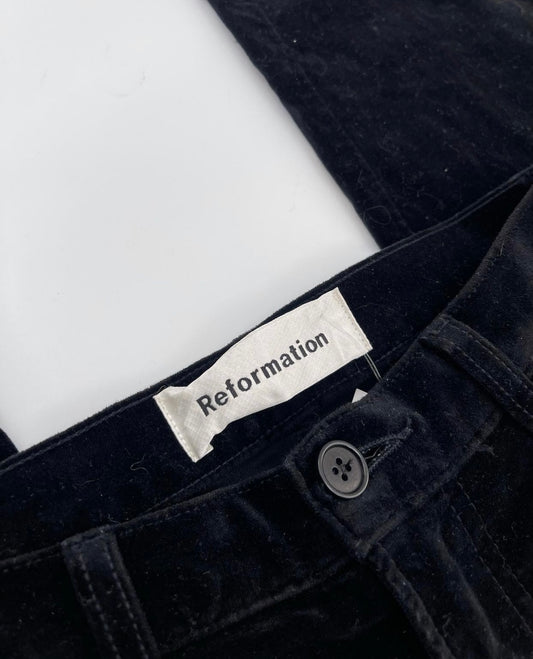 Reformation Black Velvet Pants with stitching on Butt (Sz 28)