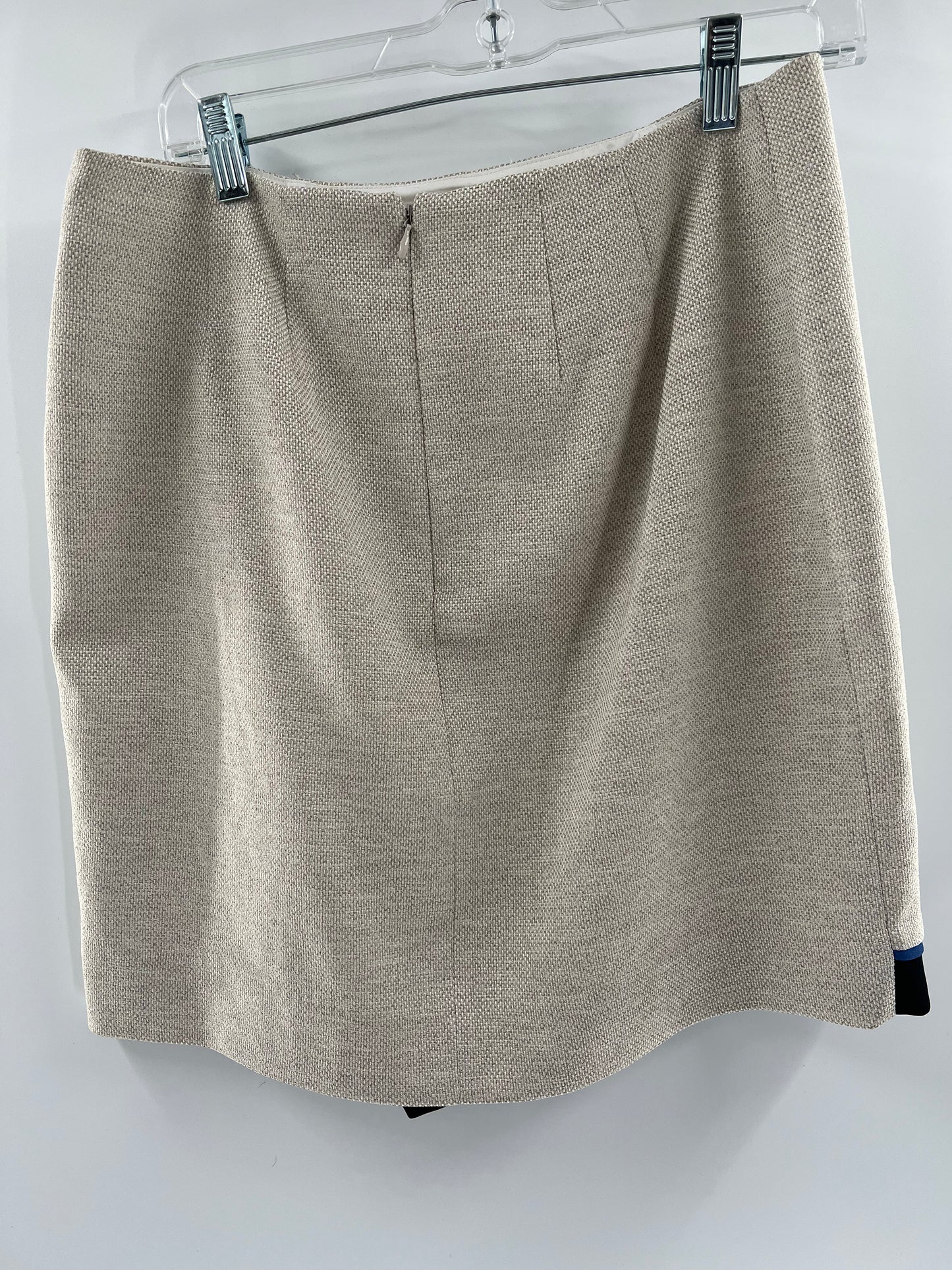 White House Black Market Off White with Side Navy Blue Trim Mini Skirt (Size 10 P)