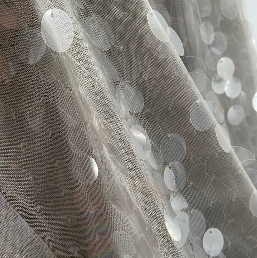 Motel Urban Outfitters - Grey Transparent Sequin Disk Midi Dress (Size Large)