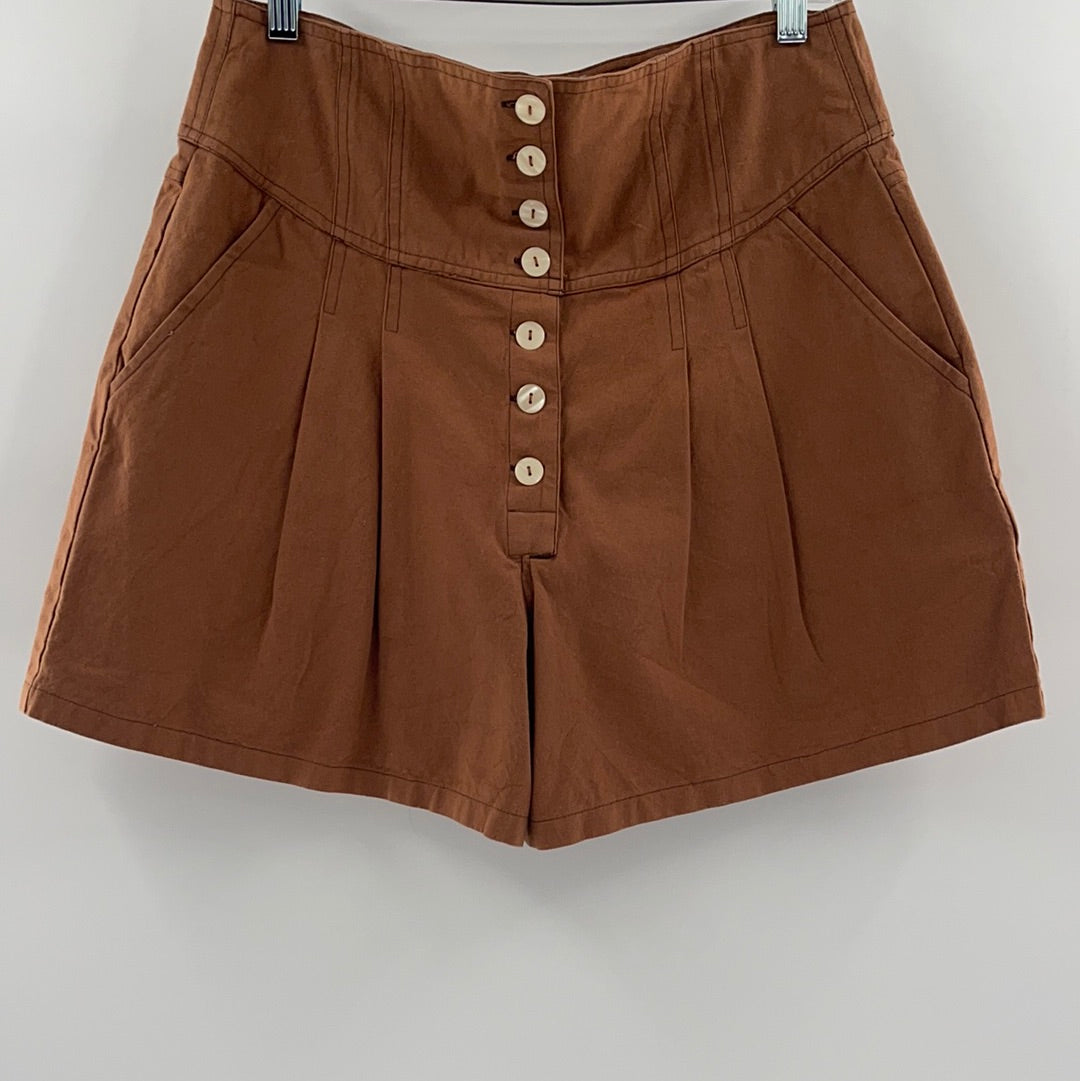 Free People - Brick Multi Button Up Pleated Shorts (Size 8)
