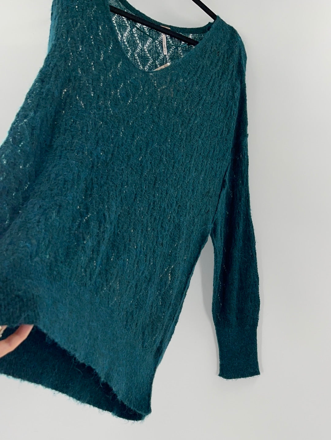 Free People Sheer Green Oversized Sweater (Size Medium)